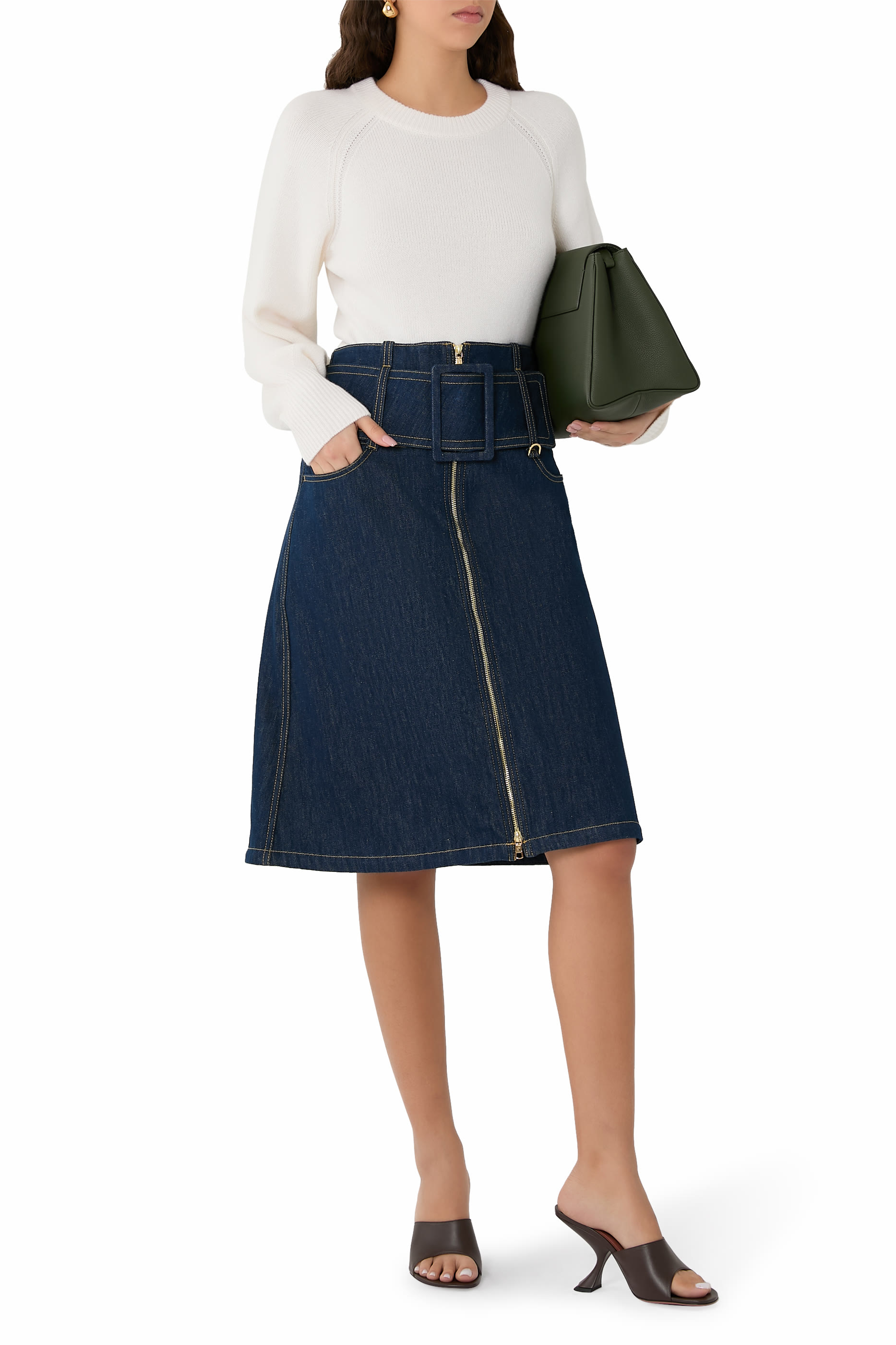  Slit Midi Skirt in Organic Cotton Denim 