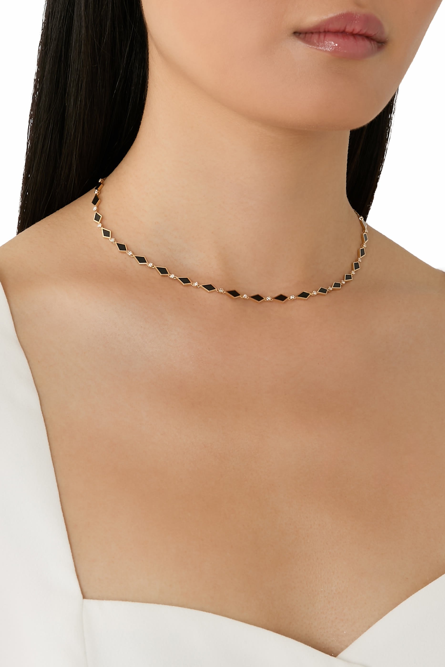 Mosaic Choker, 18K Yellow Gold with Enamel & Diamonds