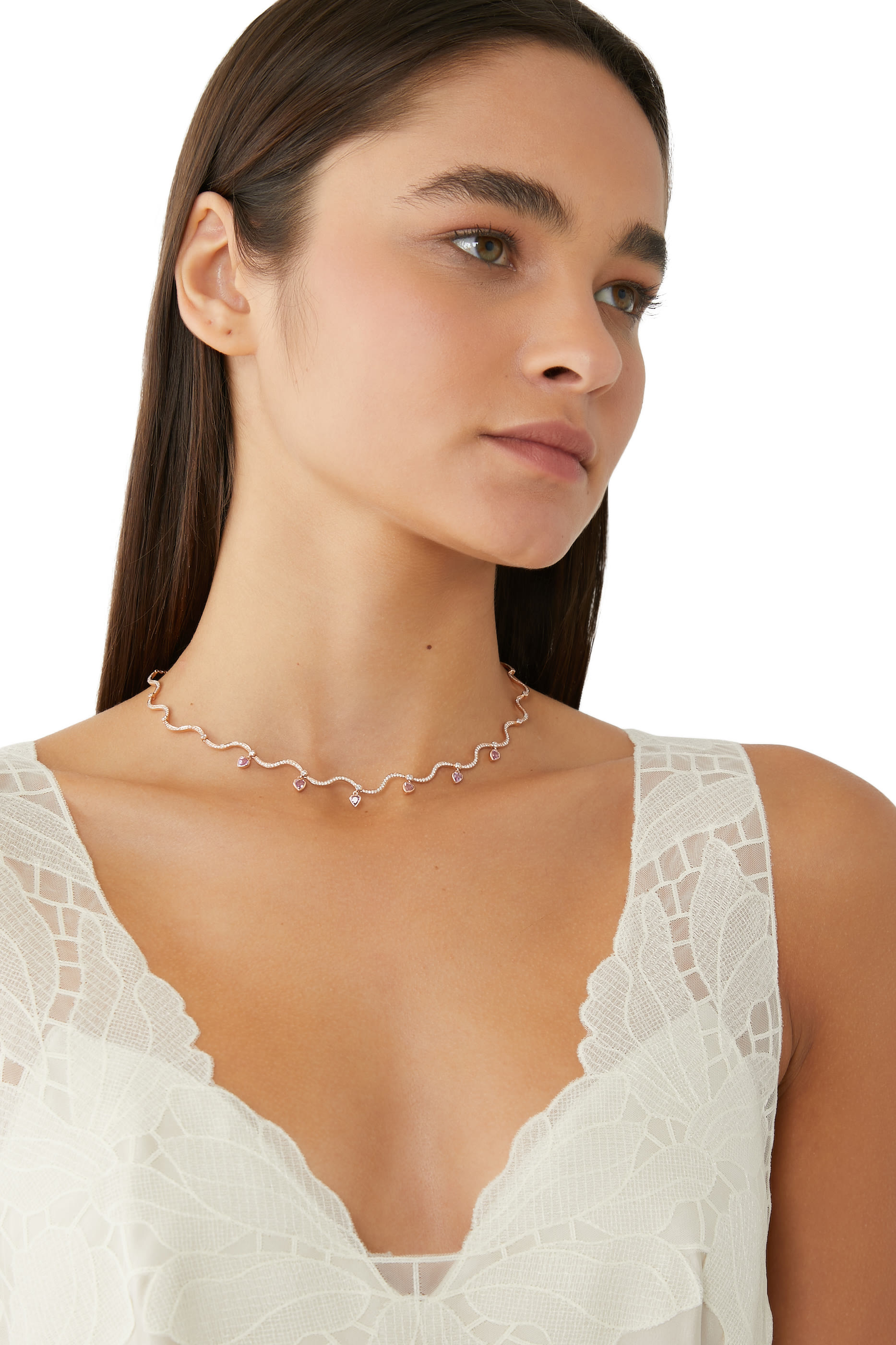 Dangling Heart Choker, 18k Pink Gold with Diamonds