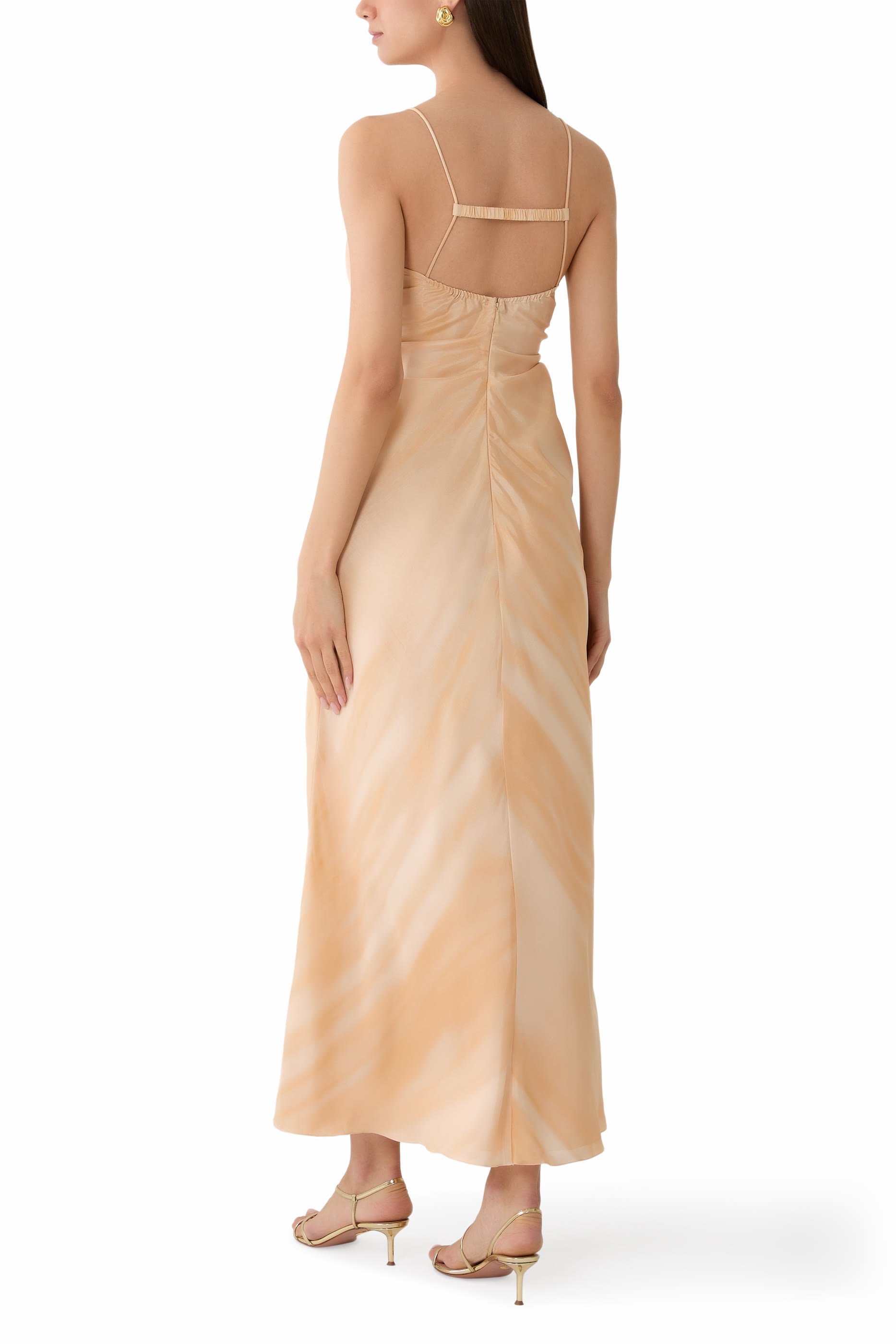 Faded-Print Pongee Silk Dress