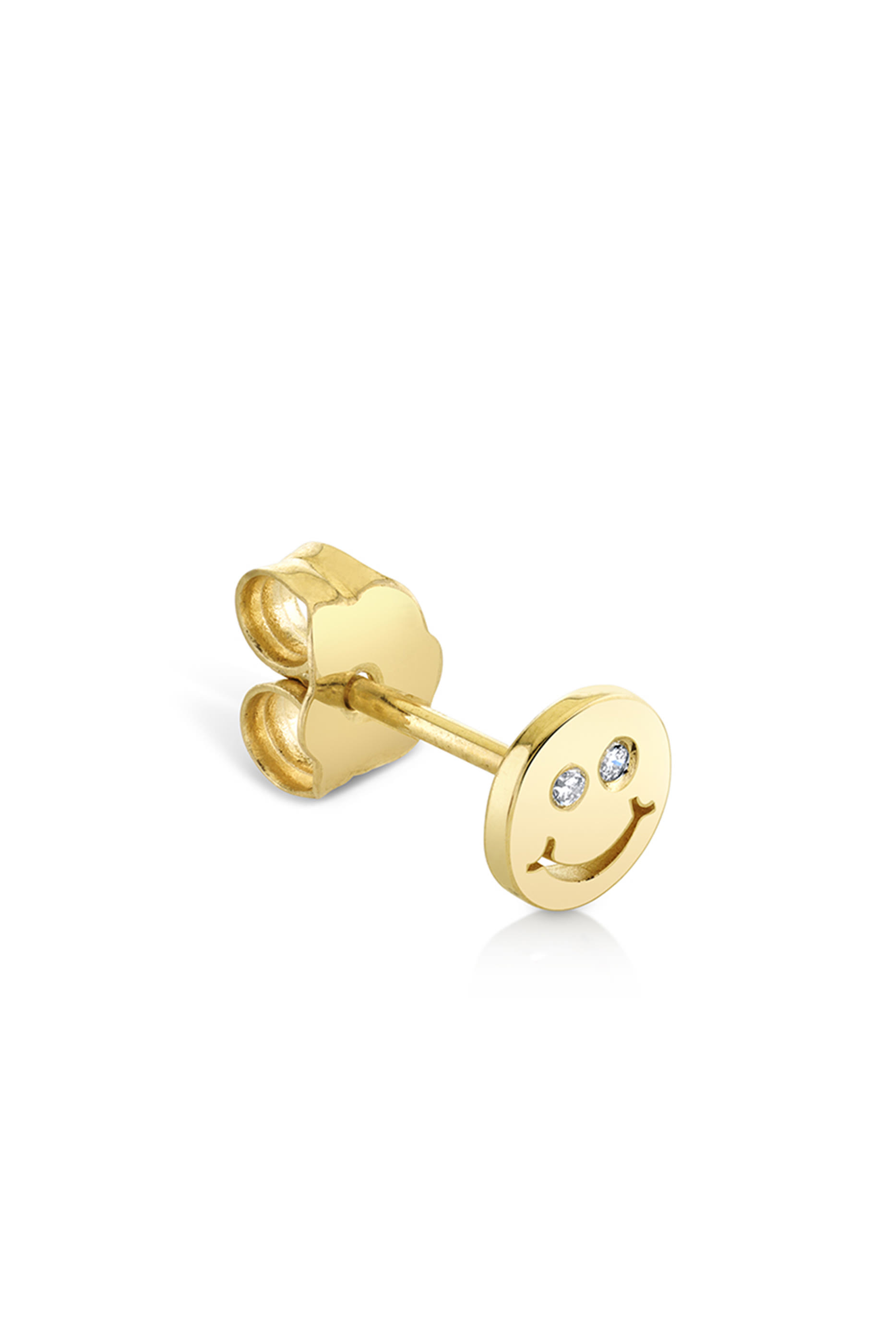 Happy Face Single Stud Earring, 14k Yellow Gold & Diamond