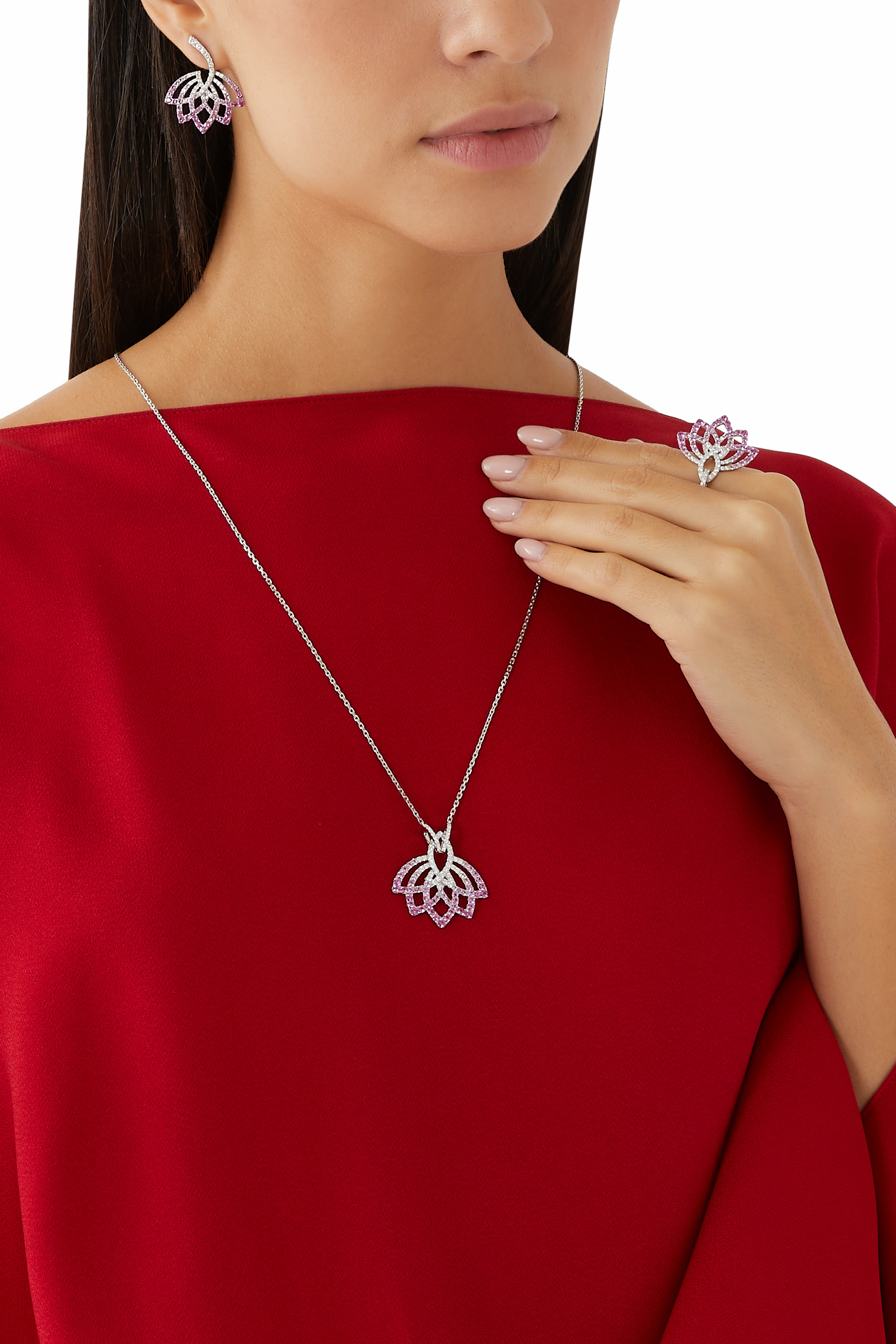 Lotus Blossom Ring, 18K White Gold & Pink Sapphire