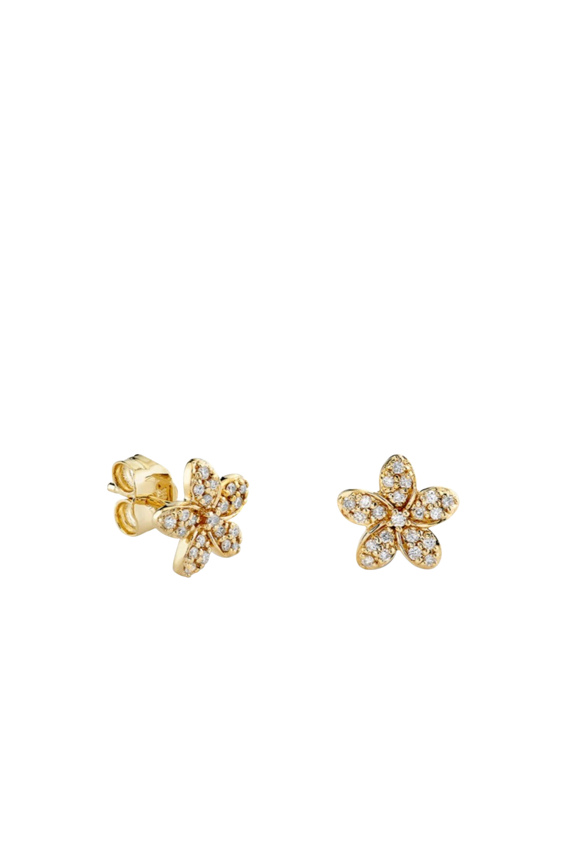 Plumeria Stud Single Earring, 14k Yellow Gold & Diamonds