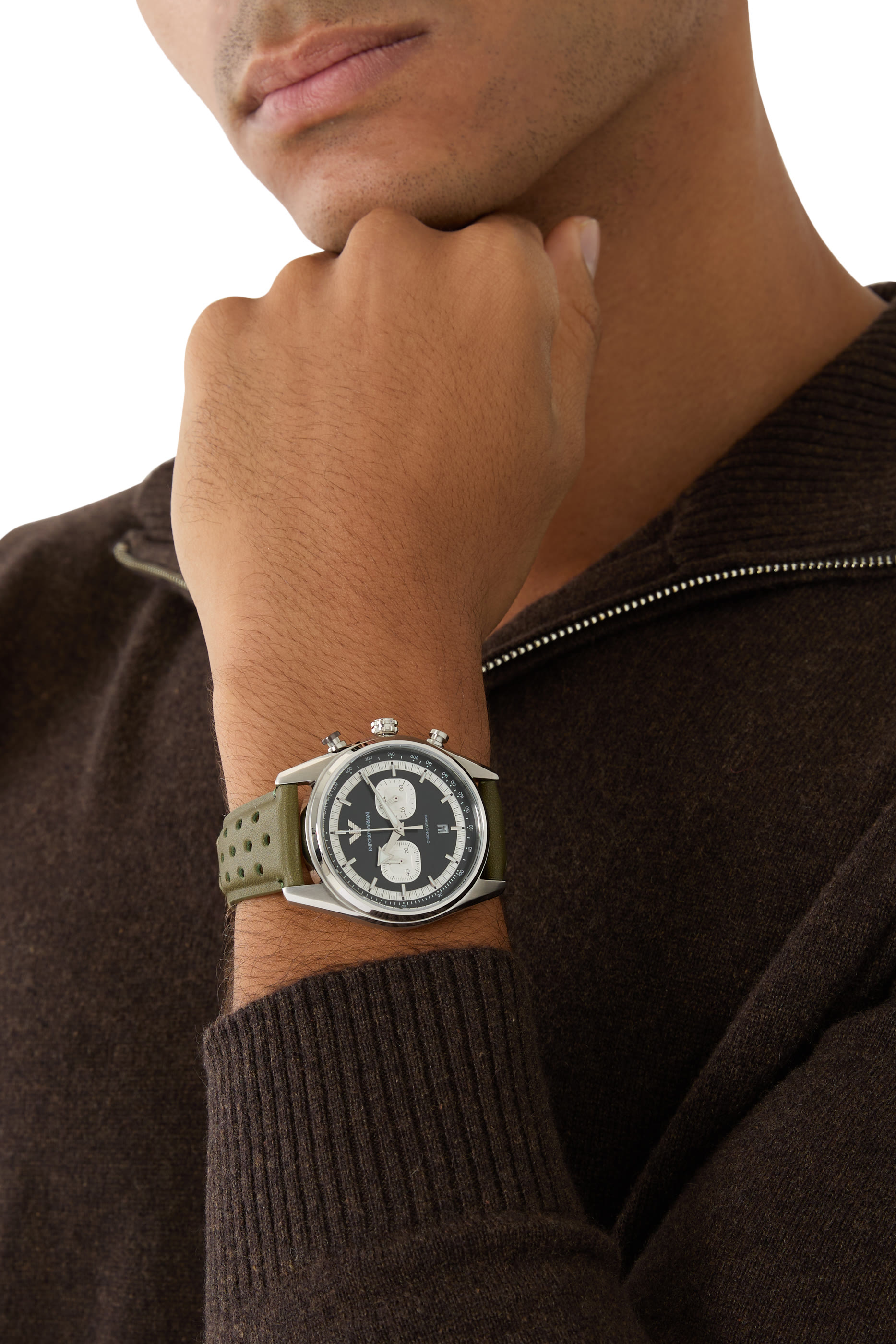 Chronograph Green Leather Watch 