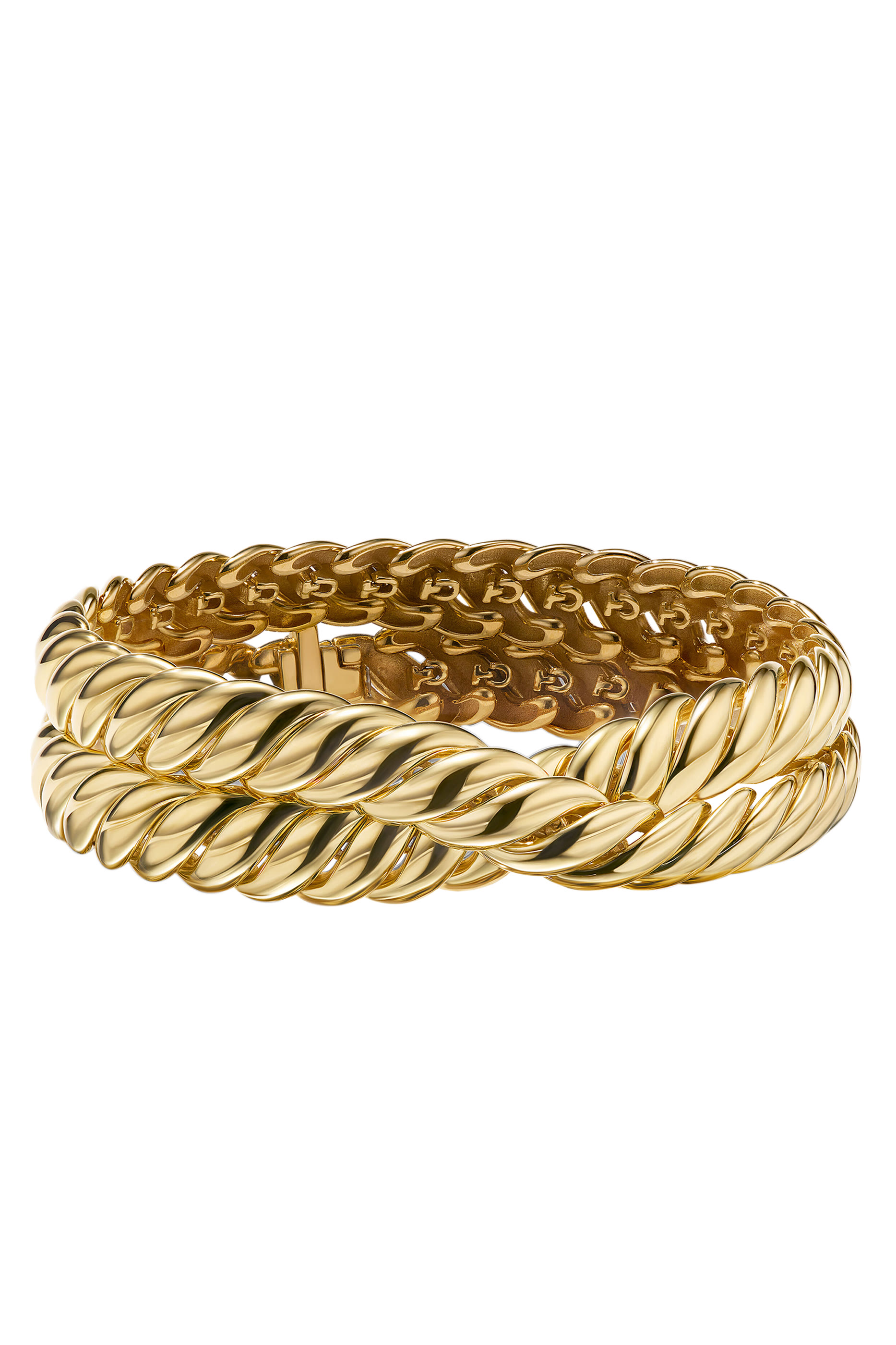 Sculpted Cable Double Wrap Bracelet, 18k Yellow Gold