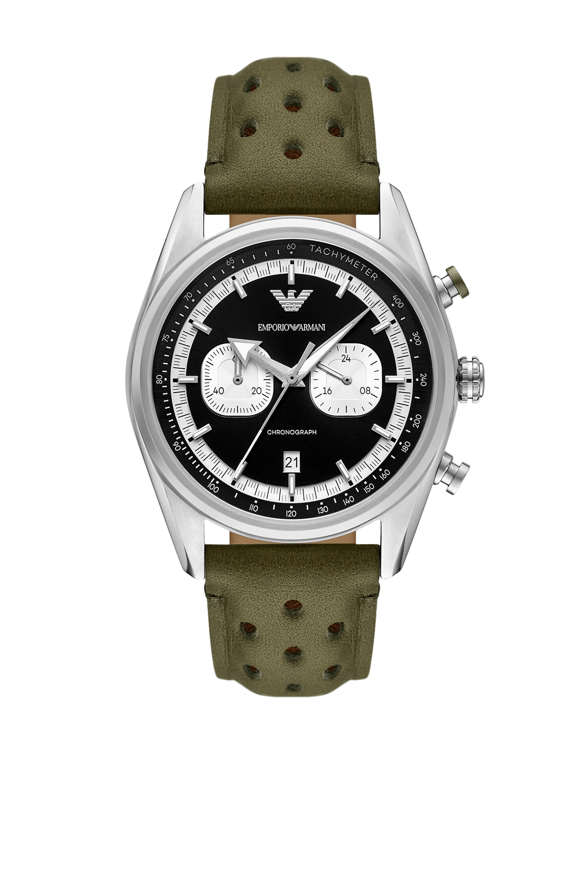 Chronograph Green Leather Watch 