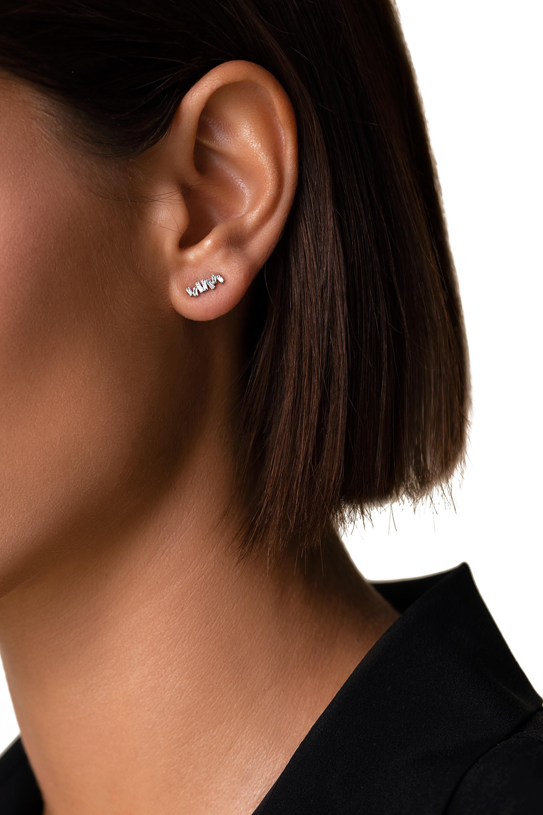 Classic Bar Studs, 18K White Gold & Diamonds