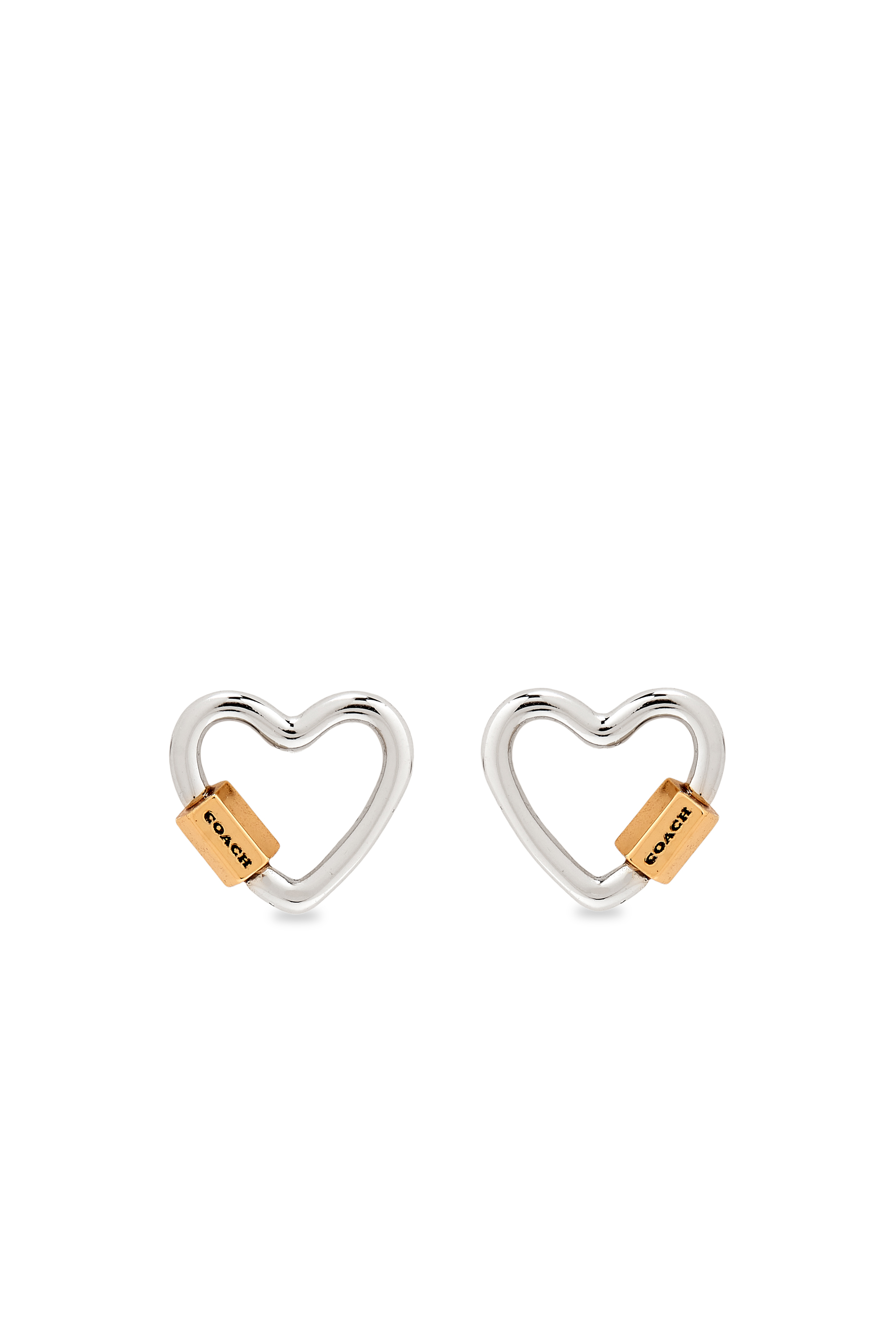 Signature Carabiner Heart Stud Earrings, Brass & Titanium
