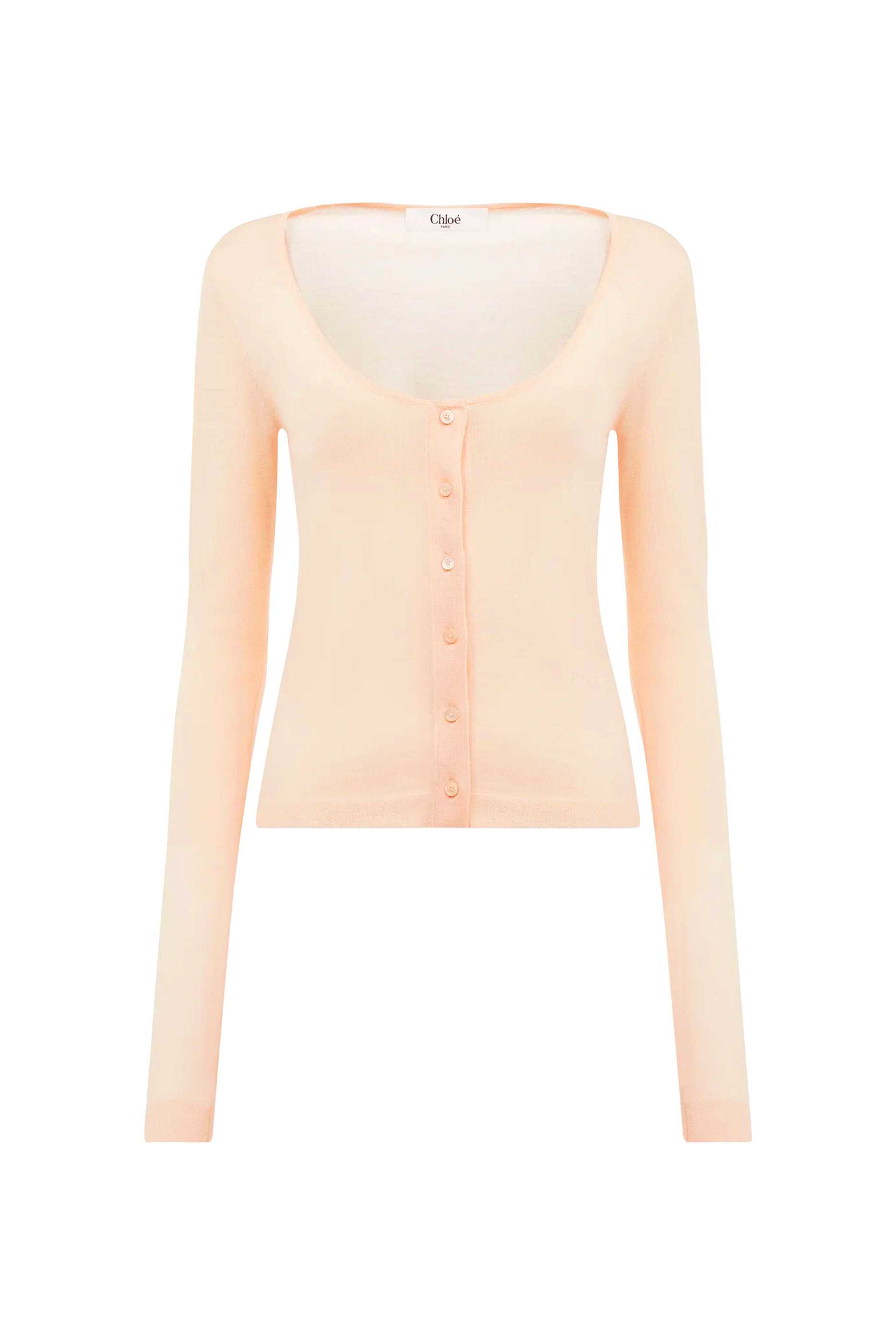 Scoop-Neck Fitted Cardigan in Superfine Wool Knit