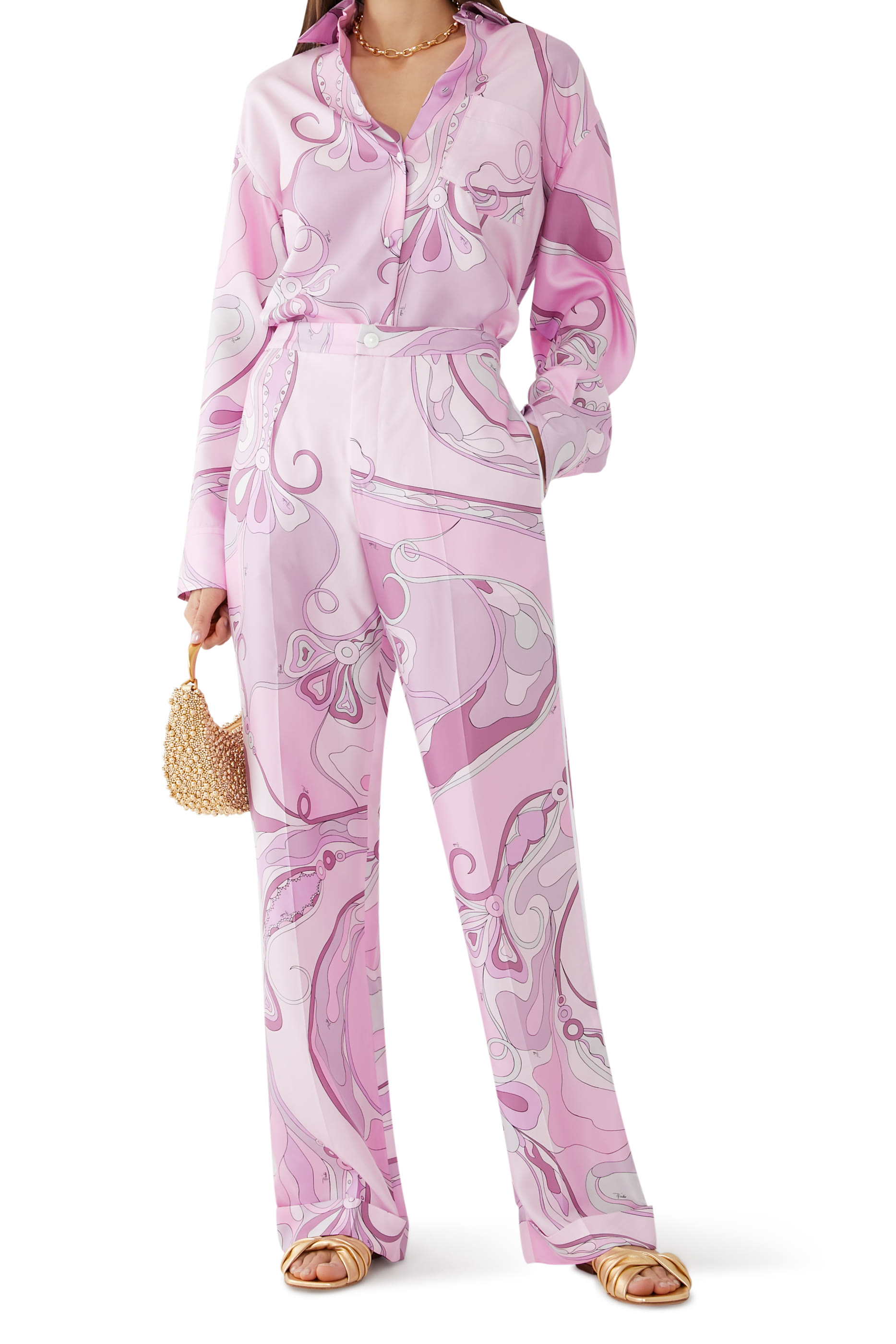 Orchidee-Print Silk-Twill Trousers