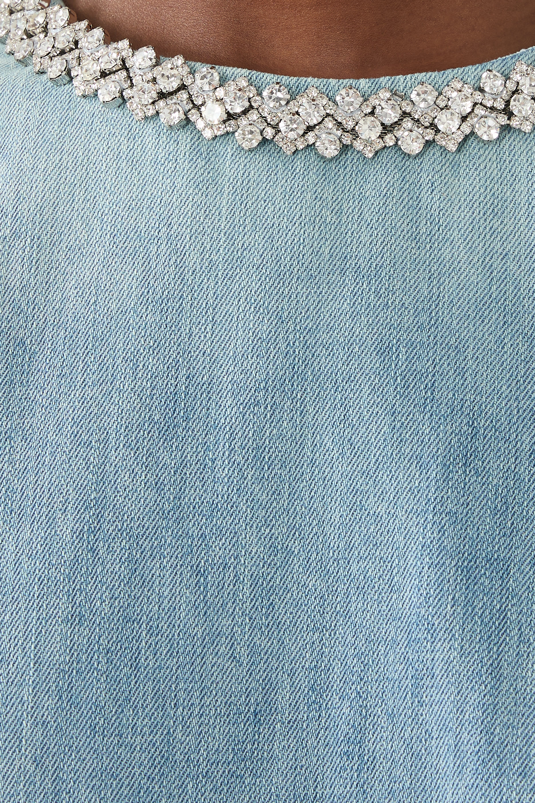 Crush Crystal-Embellished Gathered Denim Top