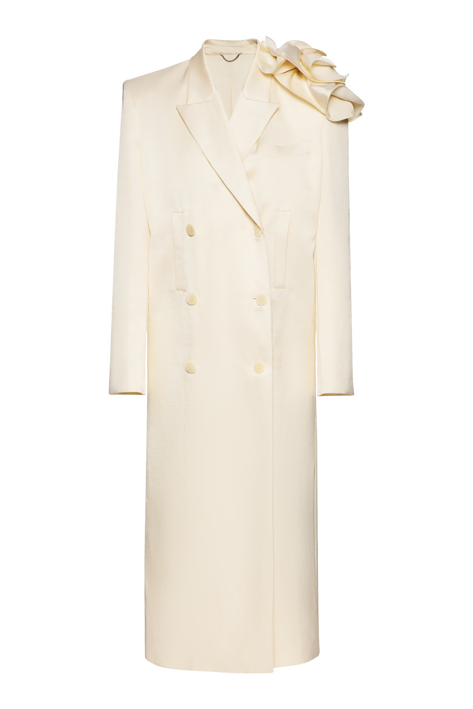 Double-Breasted Flower Appliqué Coat 