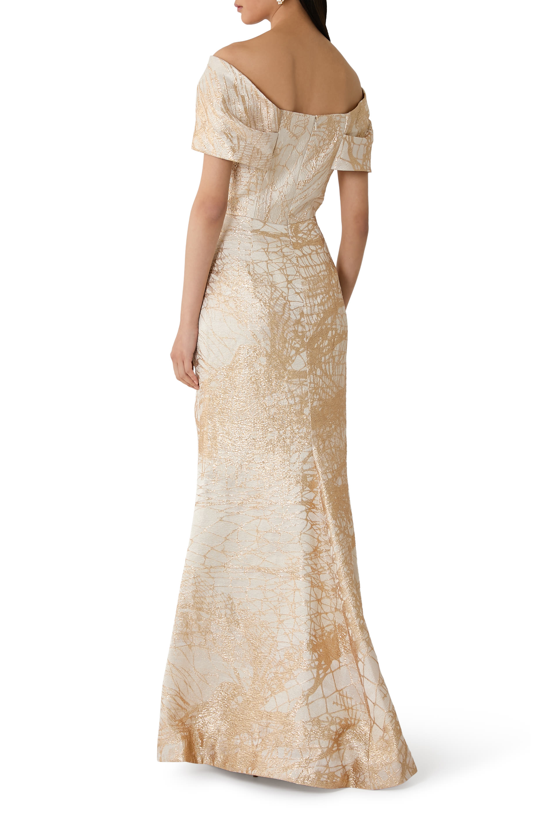 Metallic Jacquard Twist Mermaid Gown