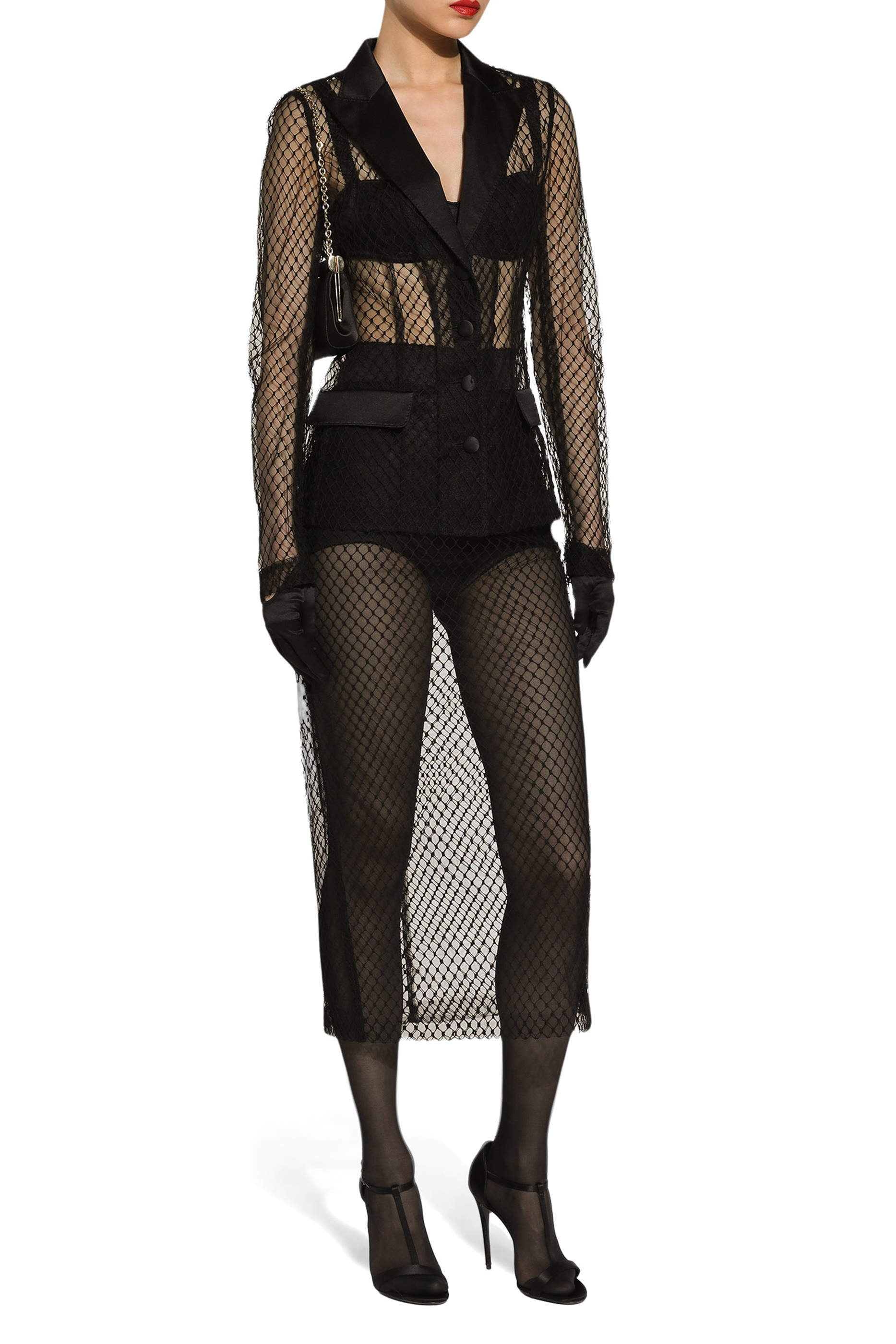 Mesh Calf-Length Pencil Skirt