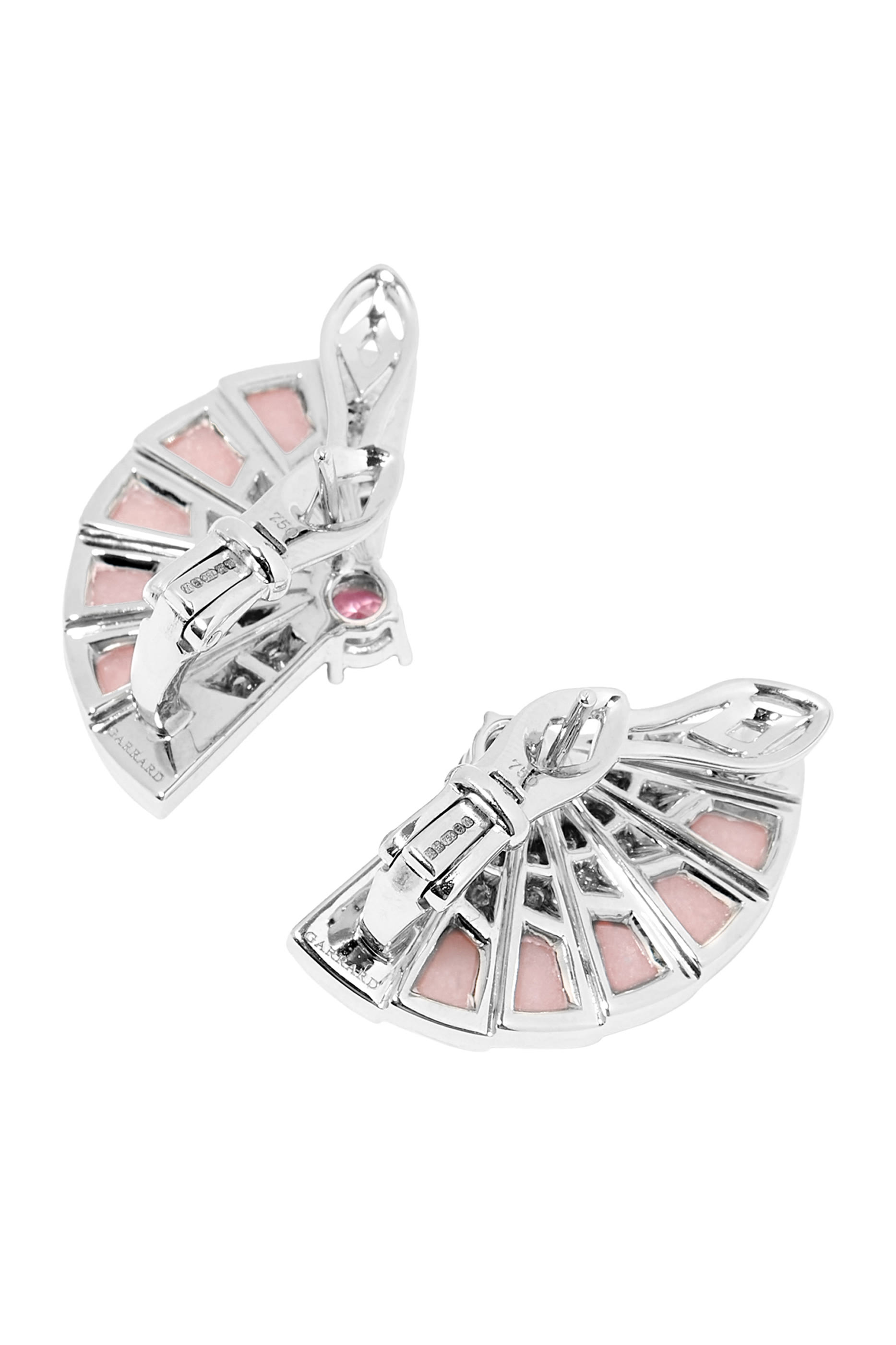 Fanfare Symphony Earrings, 18K White Gold with with Pink Tourmalines, Diamonds and Pink Opal