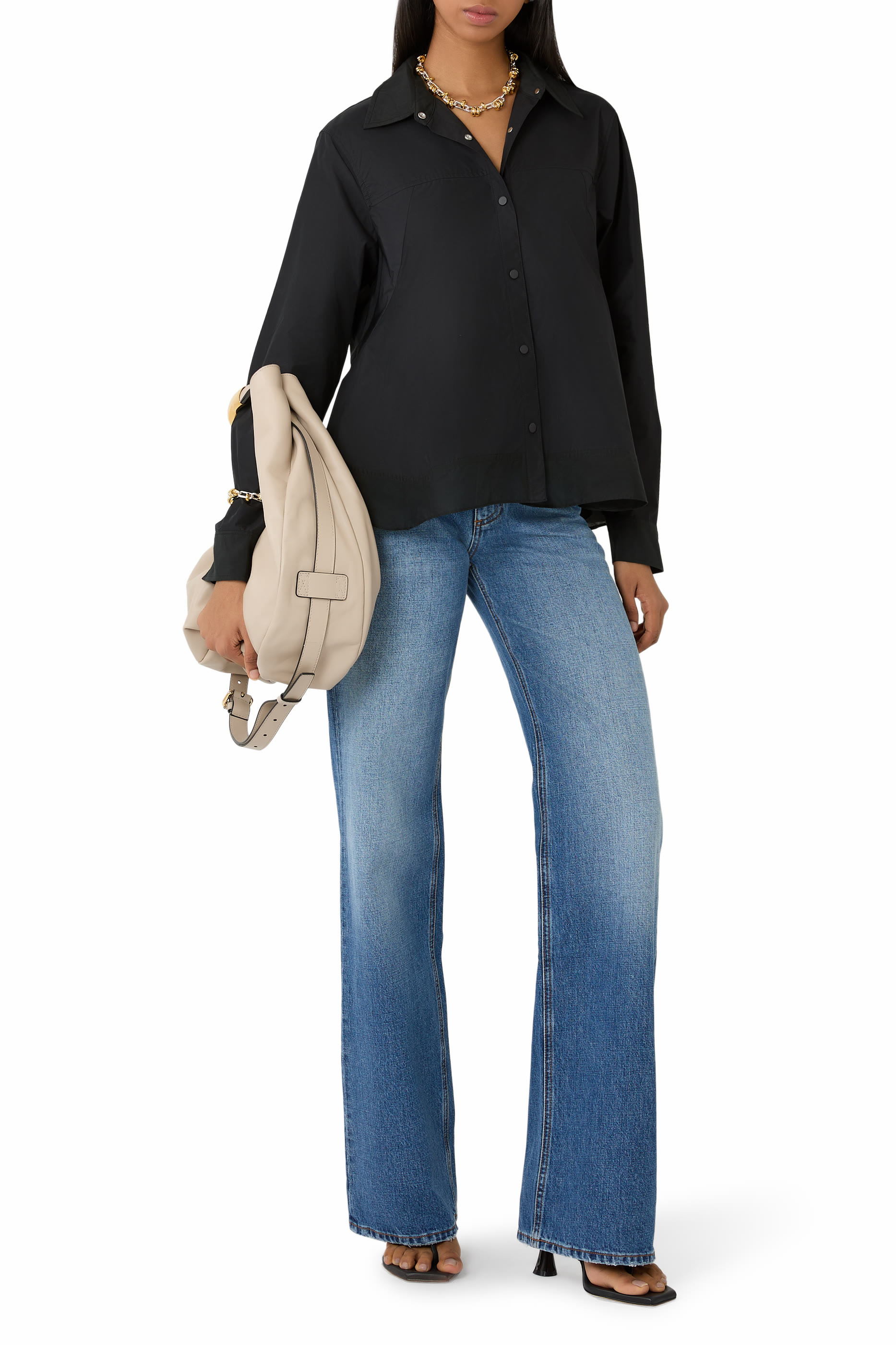 Solid Washed Denim Flared Jeans