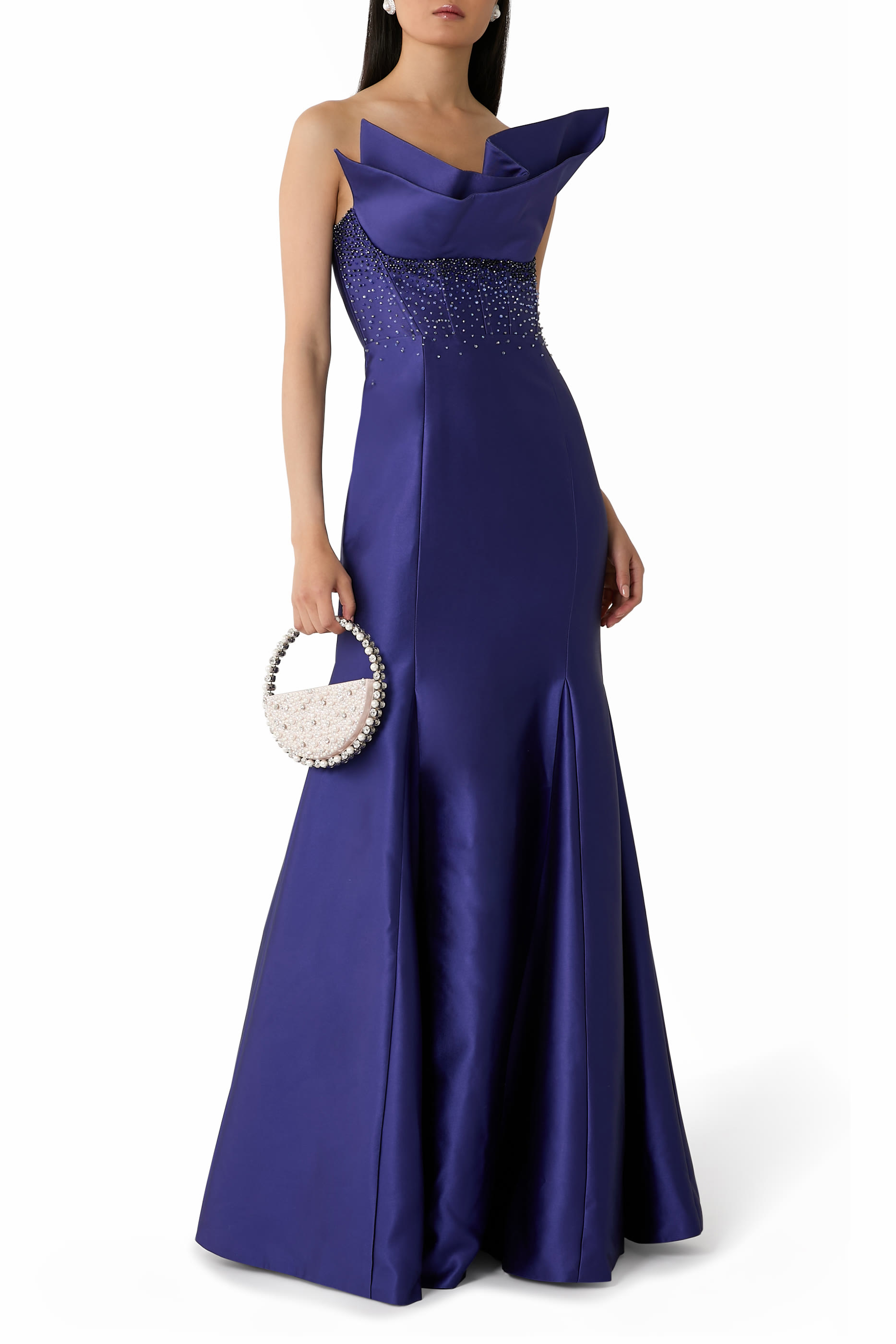 Crystal-Embellished Strapless Gown