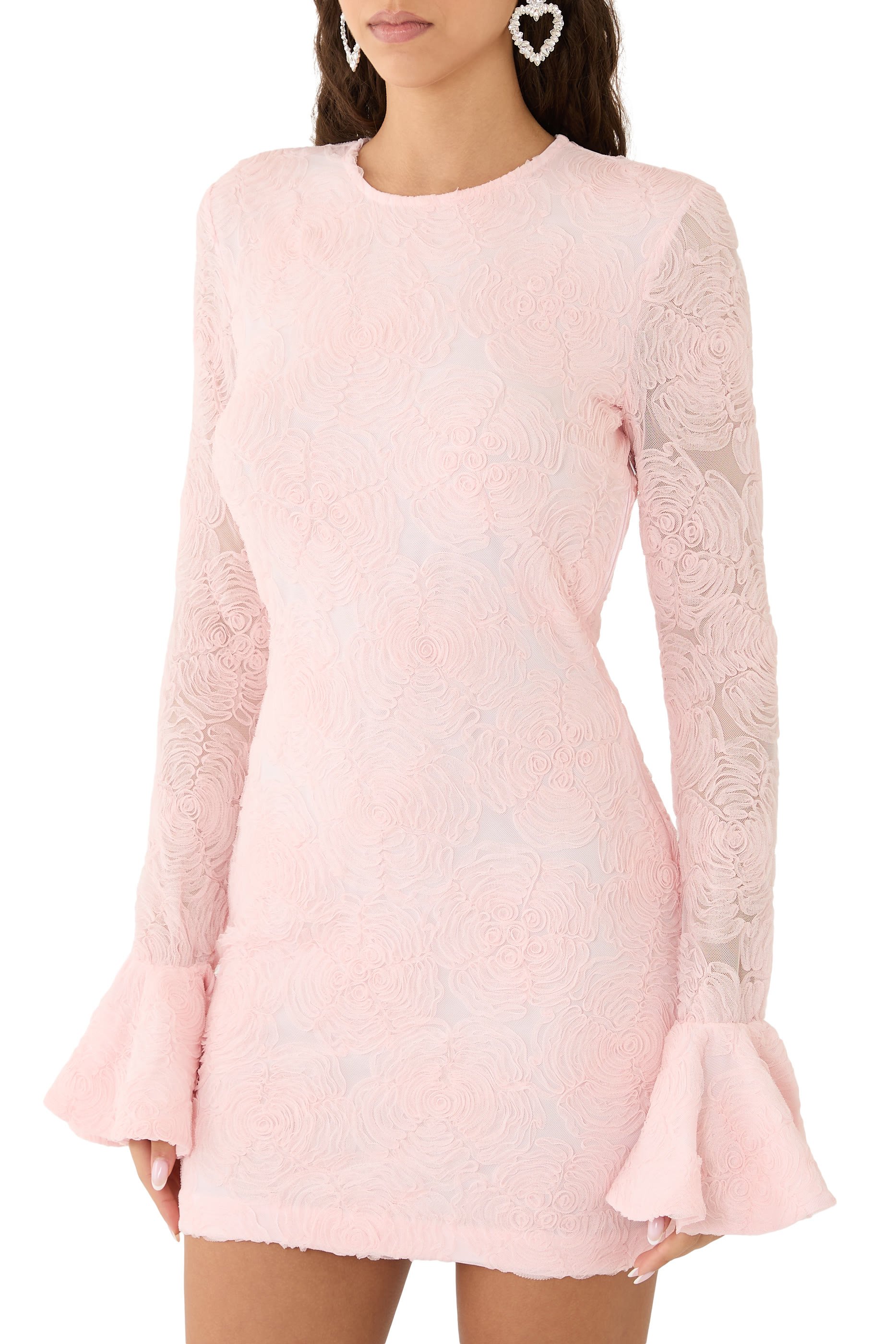 Floral Lace Long Sleeves Mini Dress