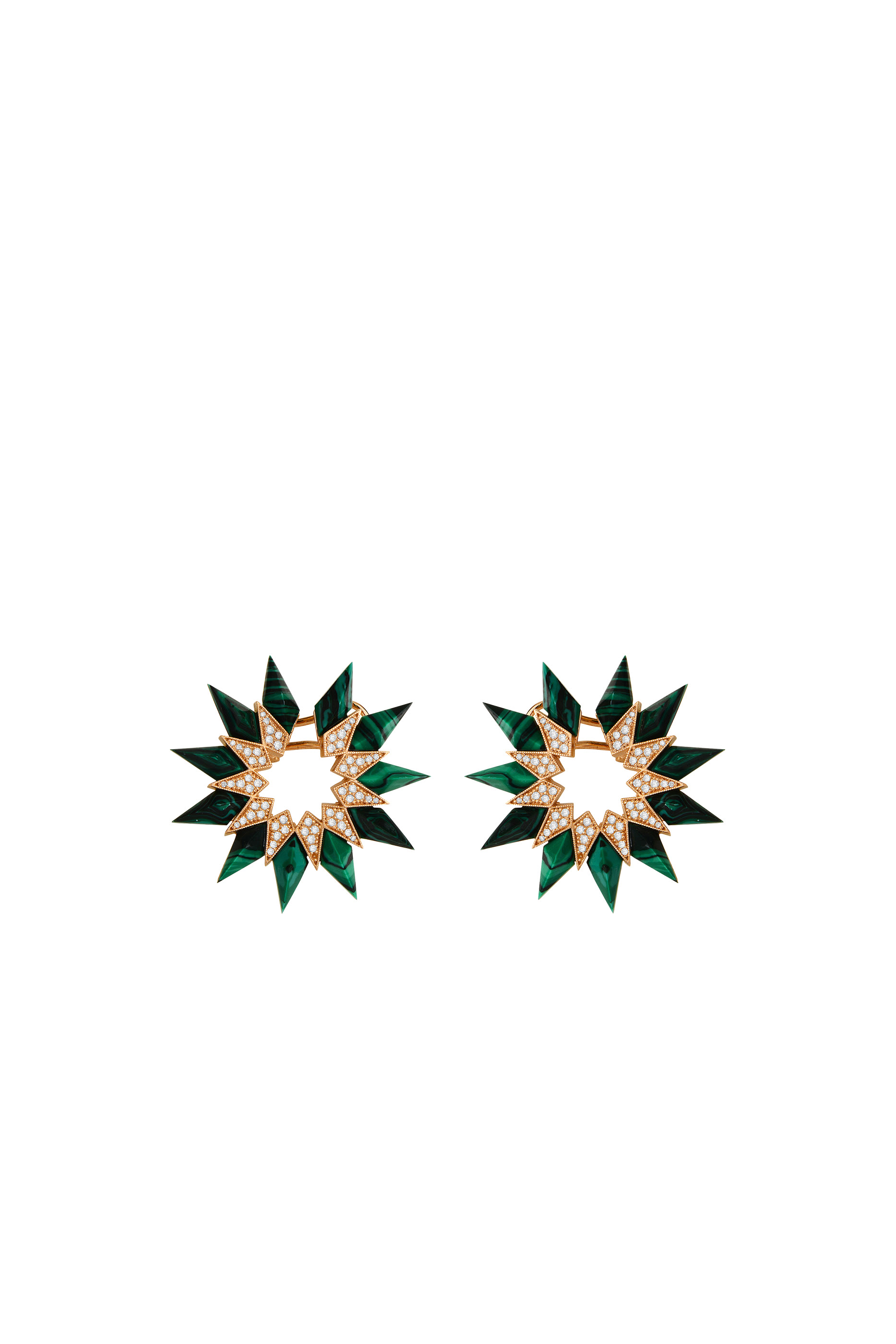 Nord Earrings, 18k Rose Gold with Malachite & Diamonds