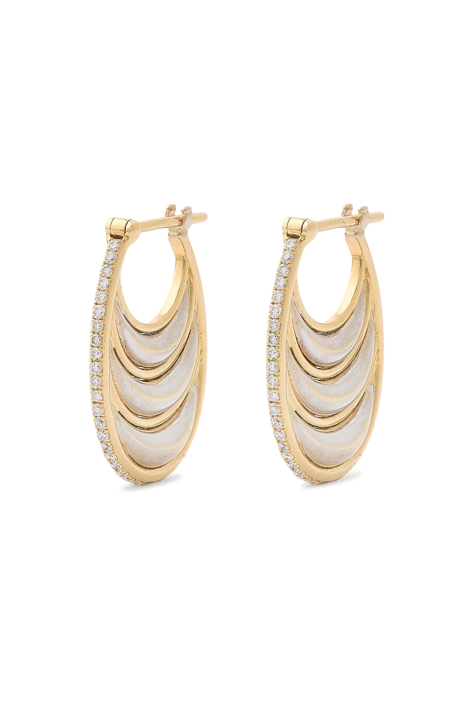  Triple Bloop Moon Earrings, 18K Yellow Gold with White Gold & Diamonds
