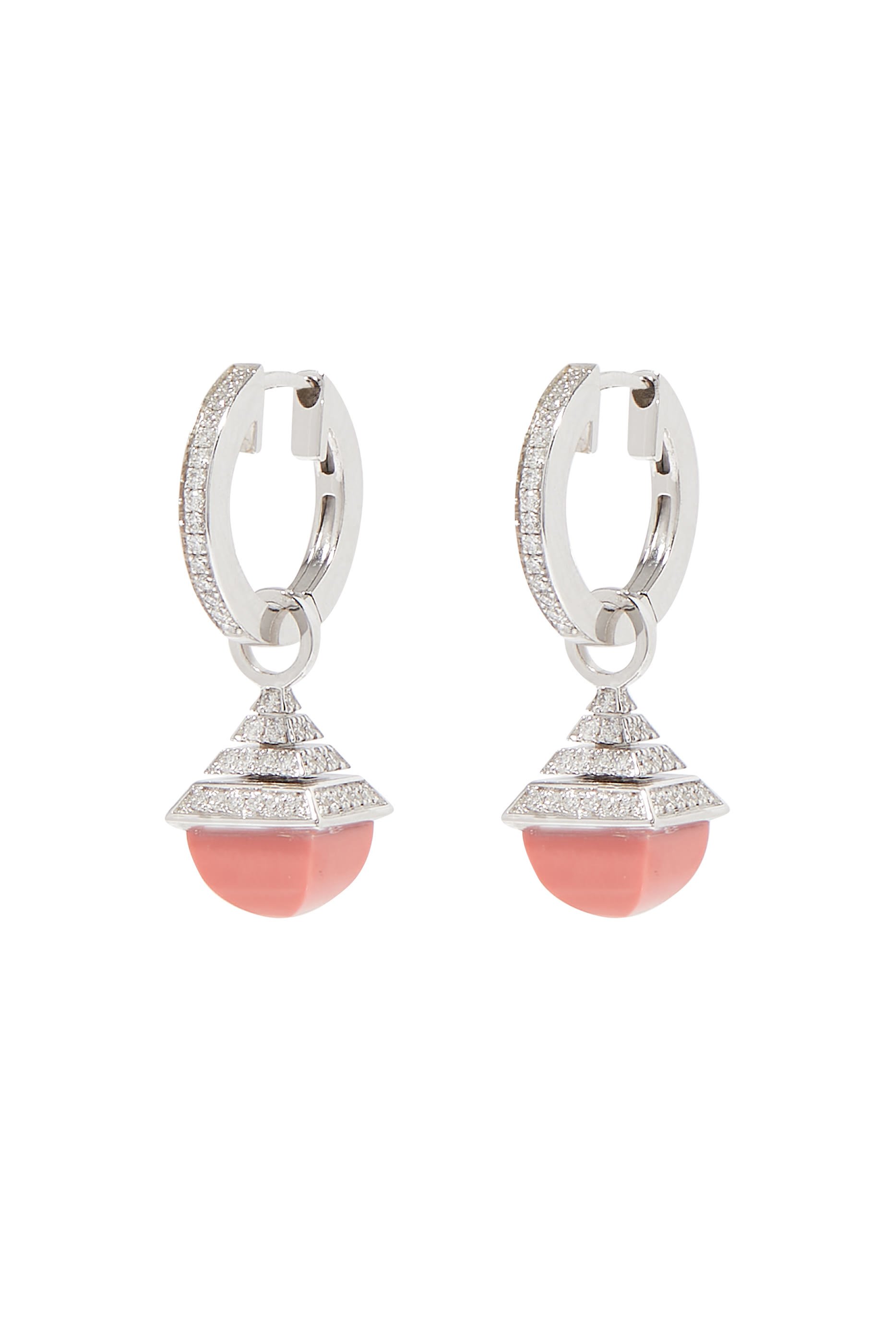 Cleo Mini Rev Drop Earrings, 18k White Gold with Pink Coral & Diamonds