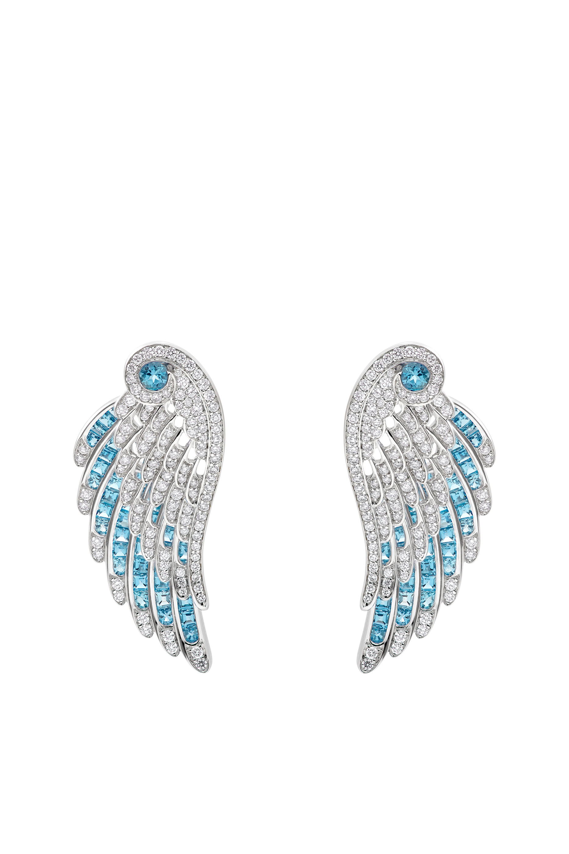 Wings Embrace Drop Earrings, 18K White Gold with Aquamarines & Diamonds
