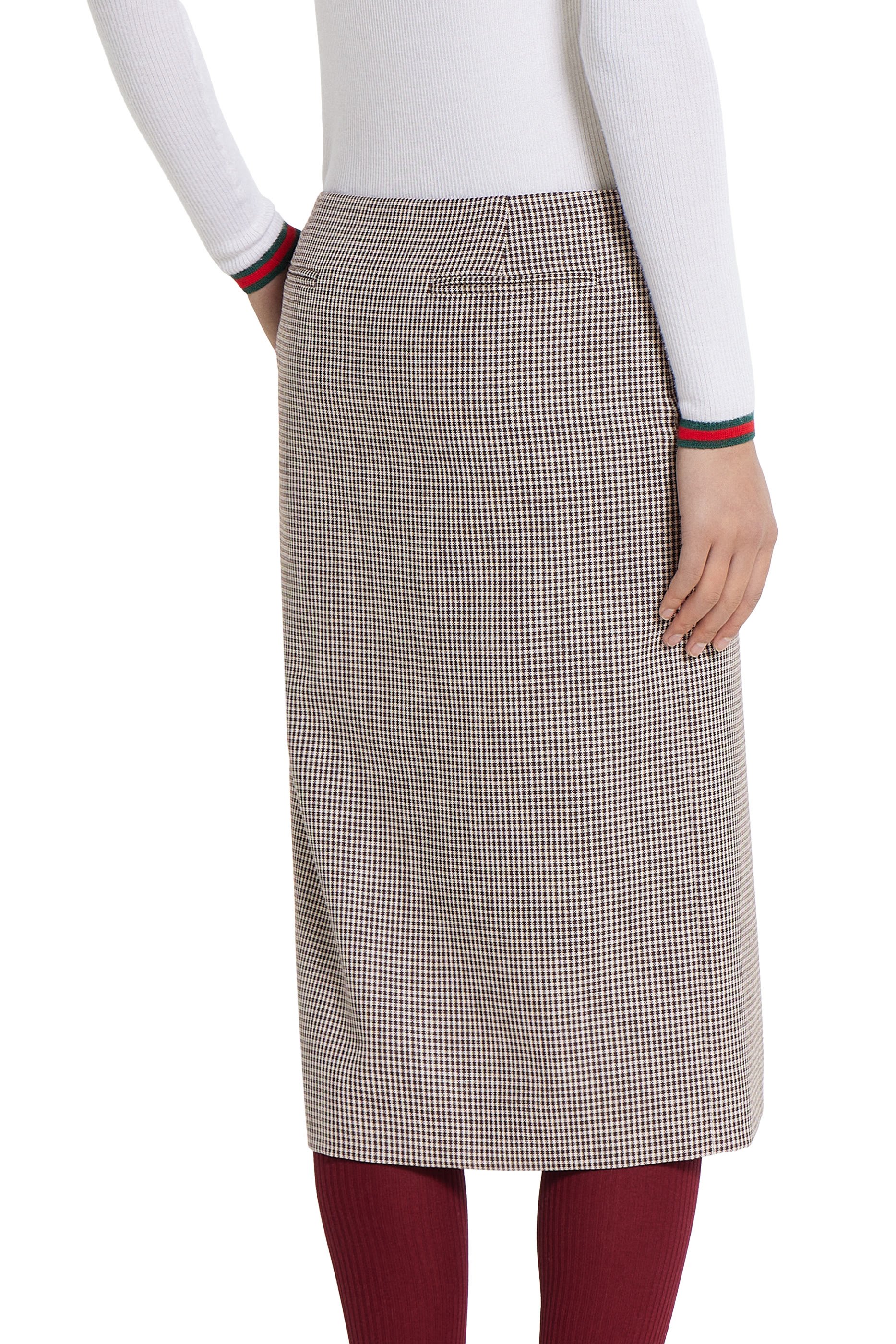 Embroidered Gingham Wool Skirt