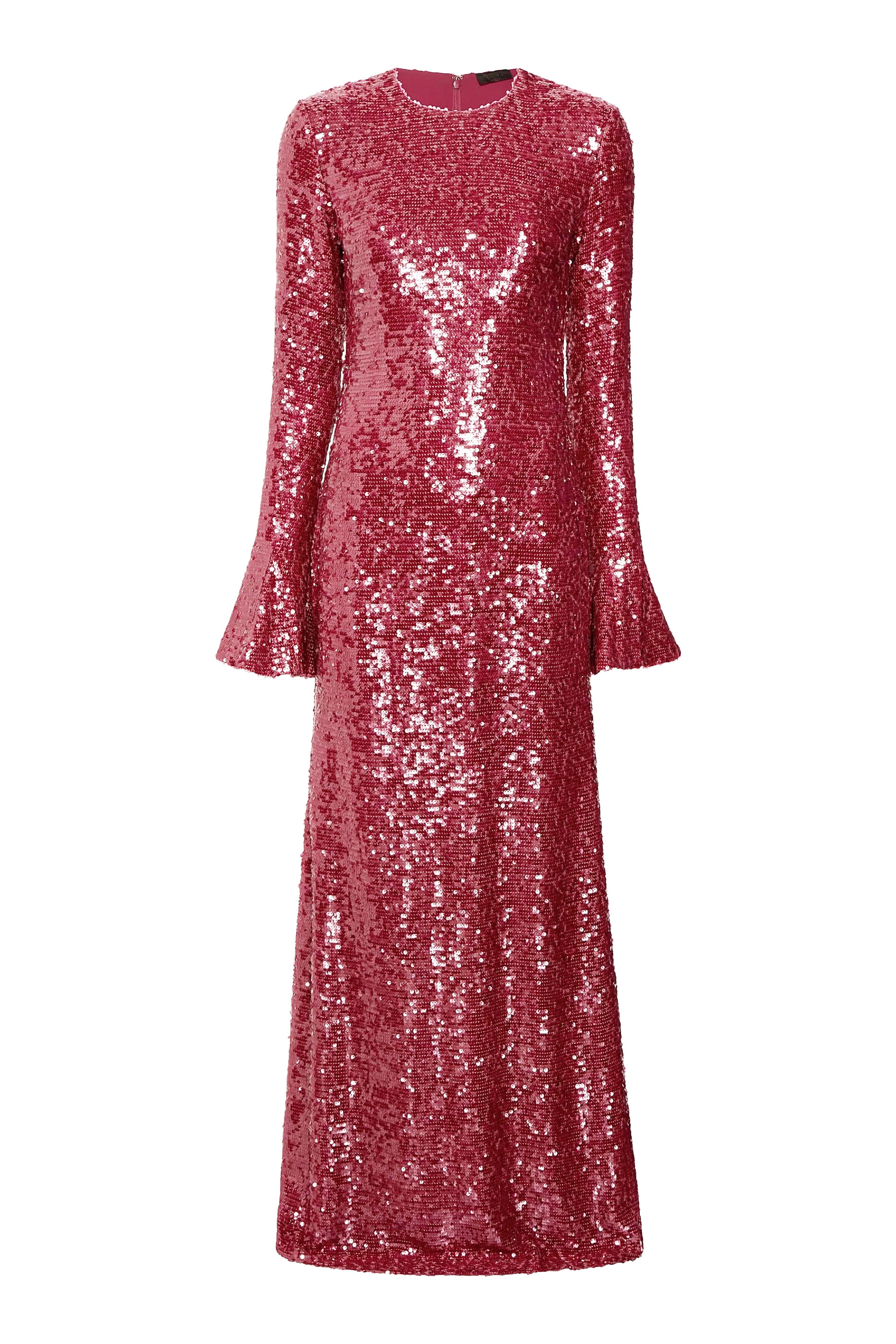 Sequin Flare Sleeve Boatneck Gown