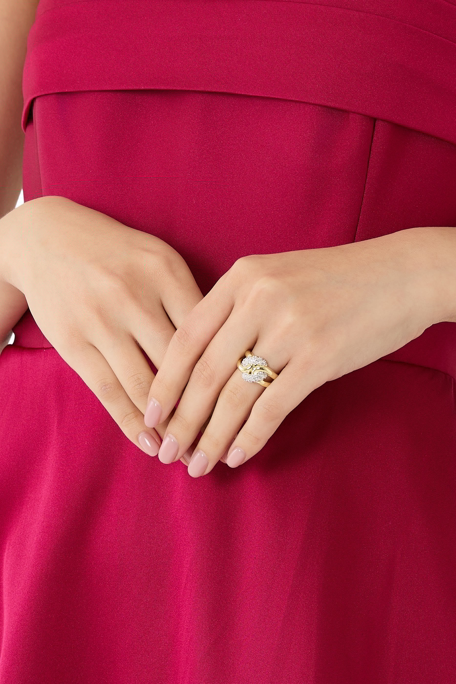 Crossover Ring, 14K Gold Plated Brass & Cubic Zirconia