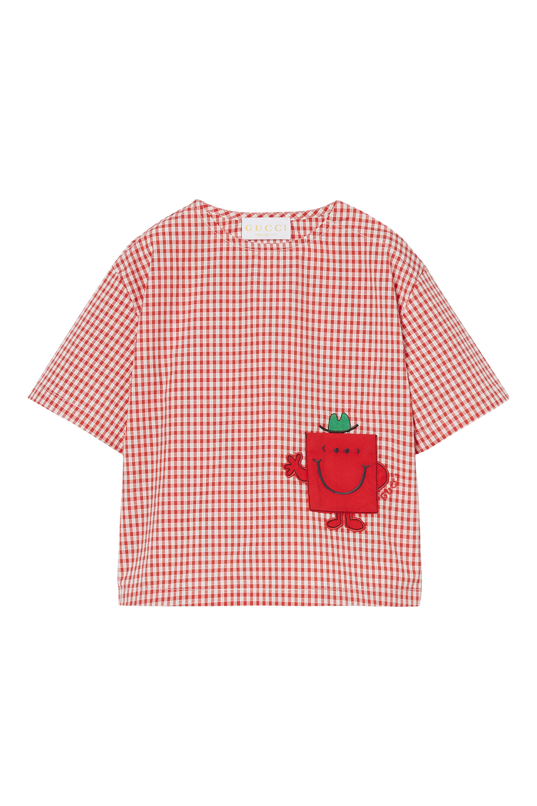 Kids Characters Embroidery Gingham T-Shirt
