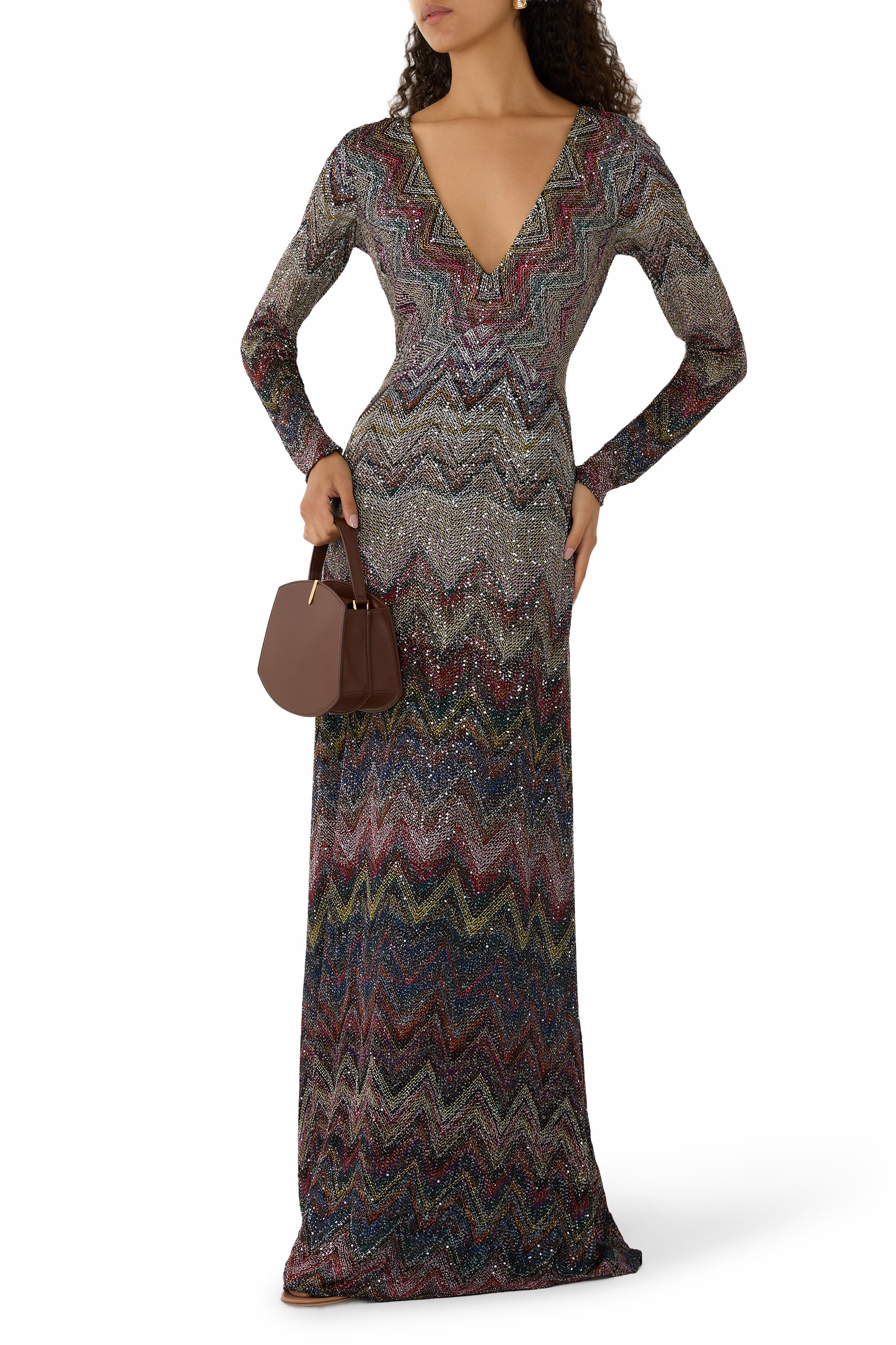 Zigzag Sequinned Lam&eacute; Maxi Dress
