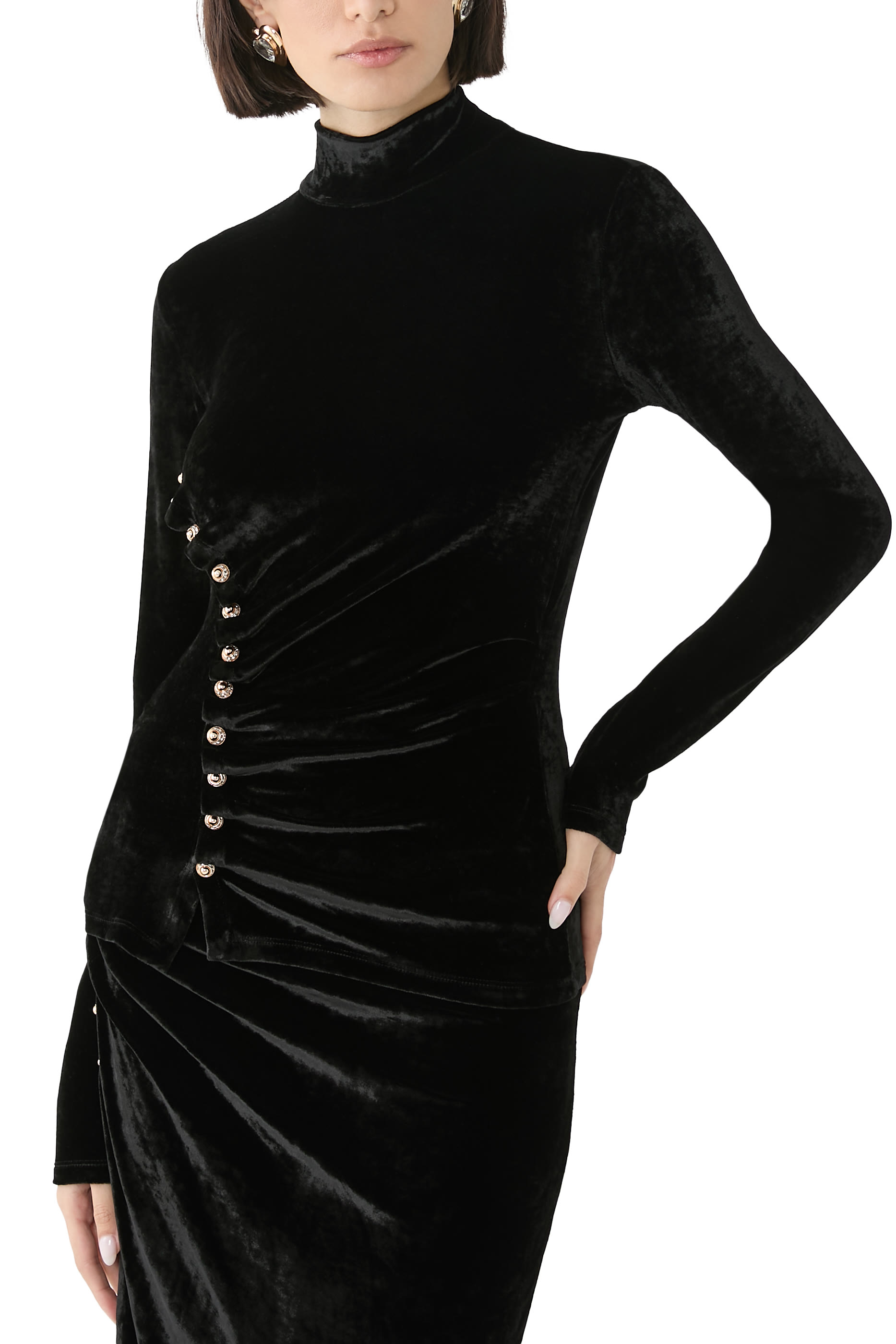 Long Sleeves Velvet Drape Top
