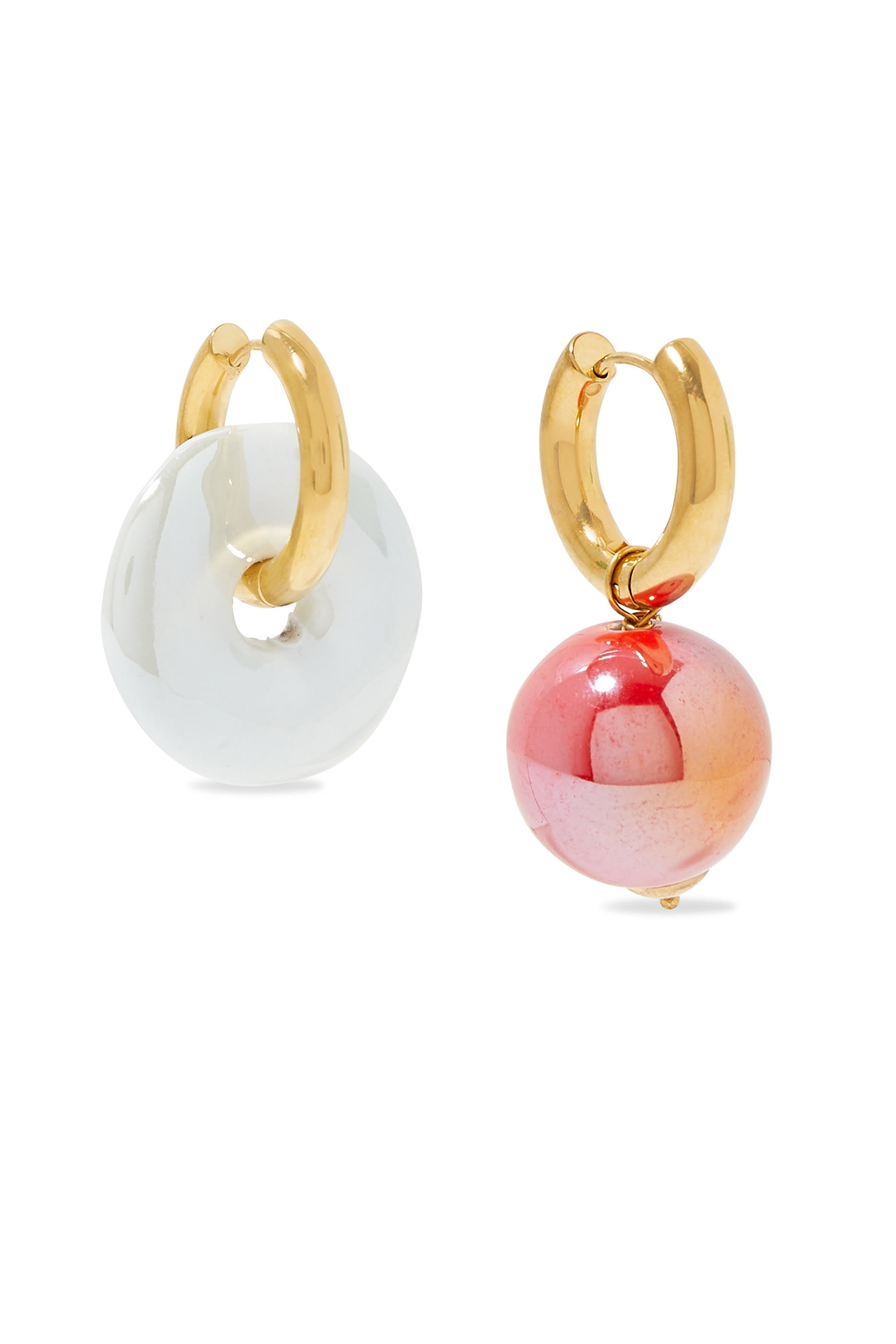 Donut & Round Charm Earrings, 24k Gold-Plated Brass