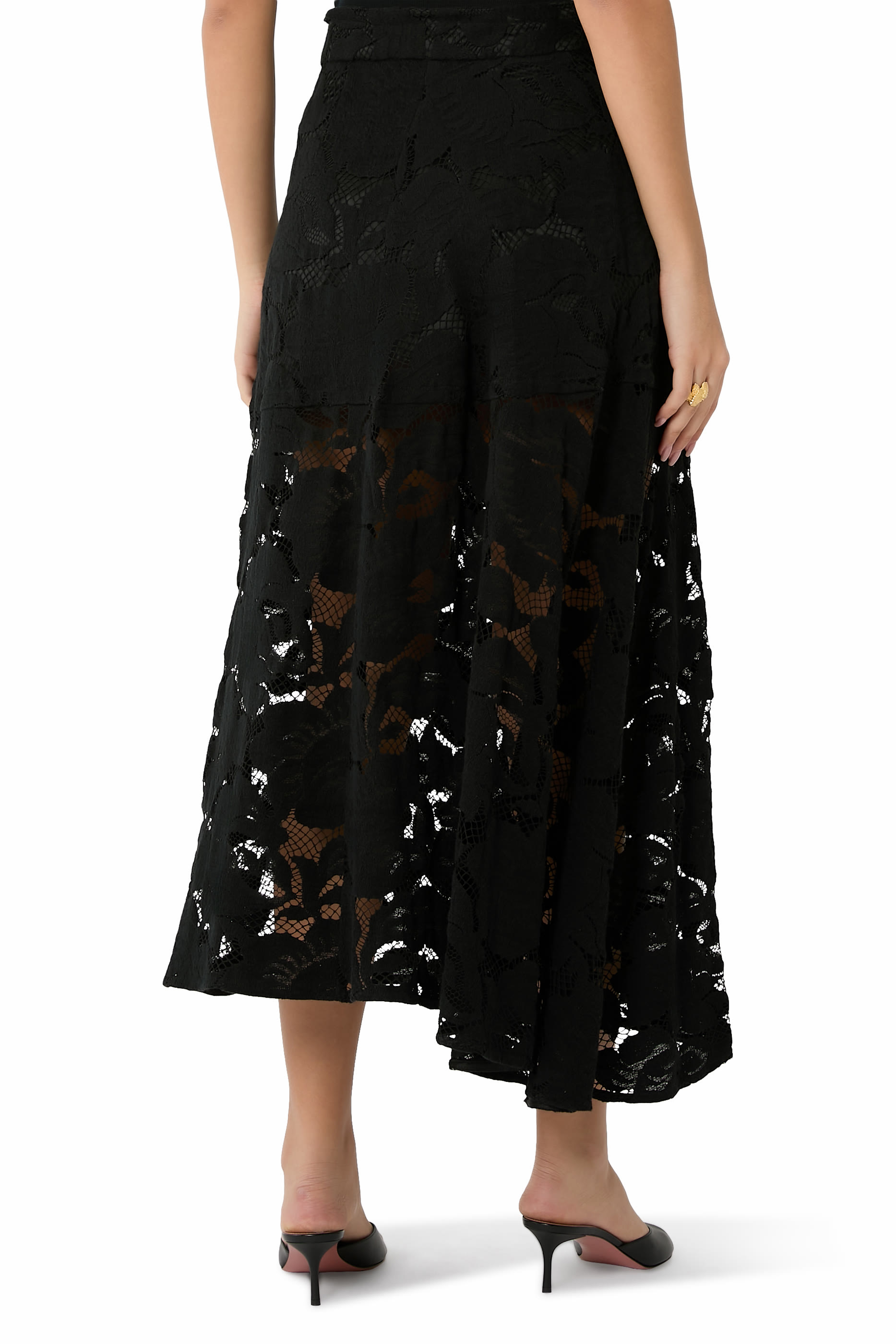 Asymmetric Midi Lace Skirt