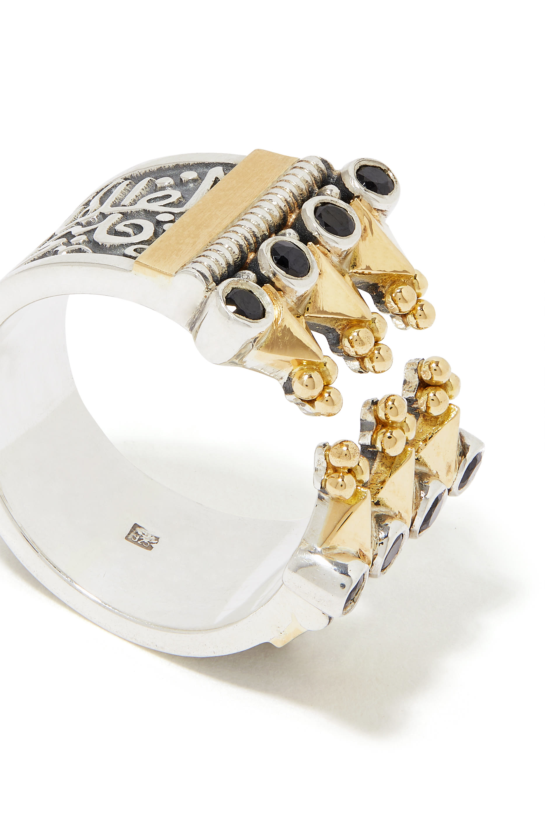 Classic Ring, 18k Yellow Gold with Sterling Silver & Black Spinel