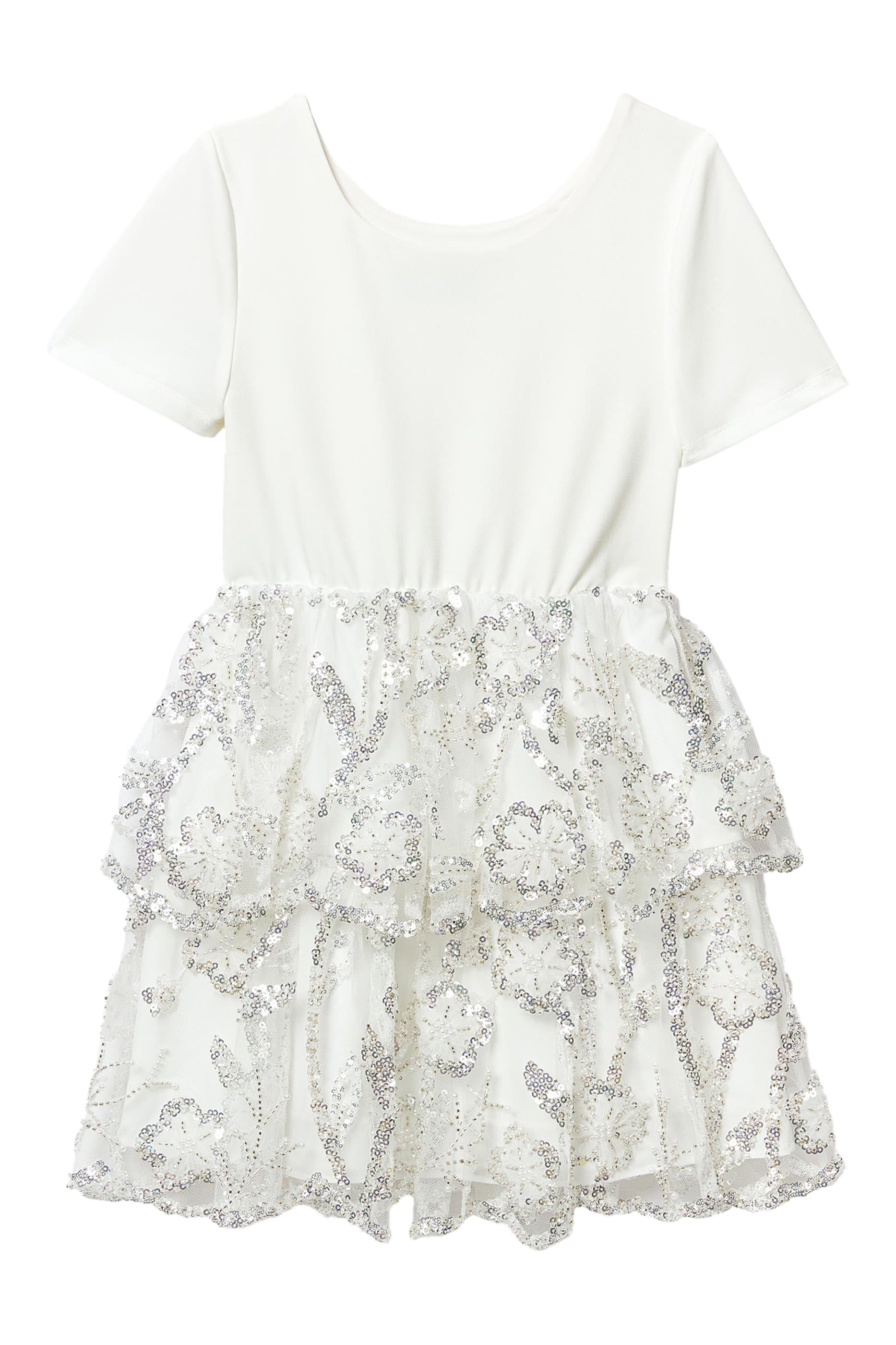 Kids Jersey Sequin Tulle Mini Dress