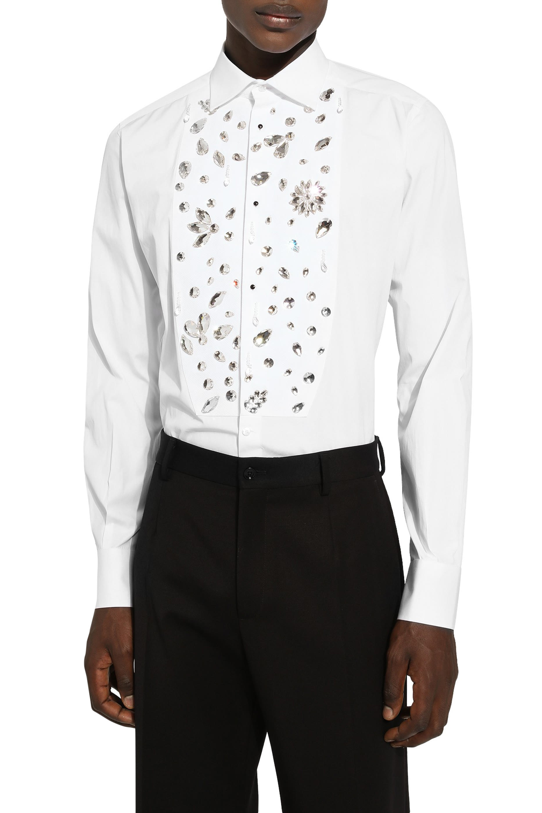 Gold-Fit Tuxedo Shirt with Rhinestone Embroidery