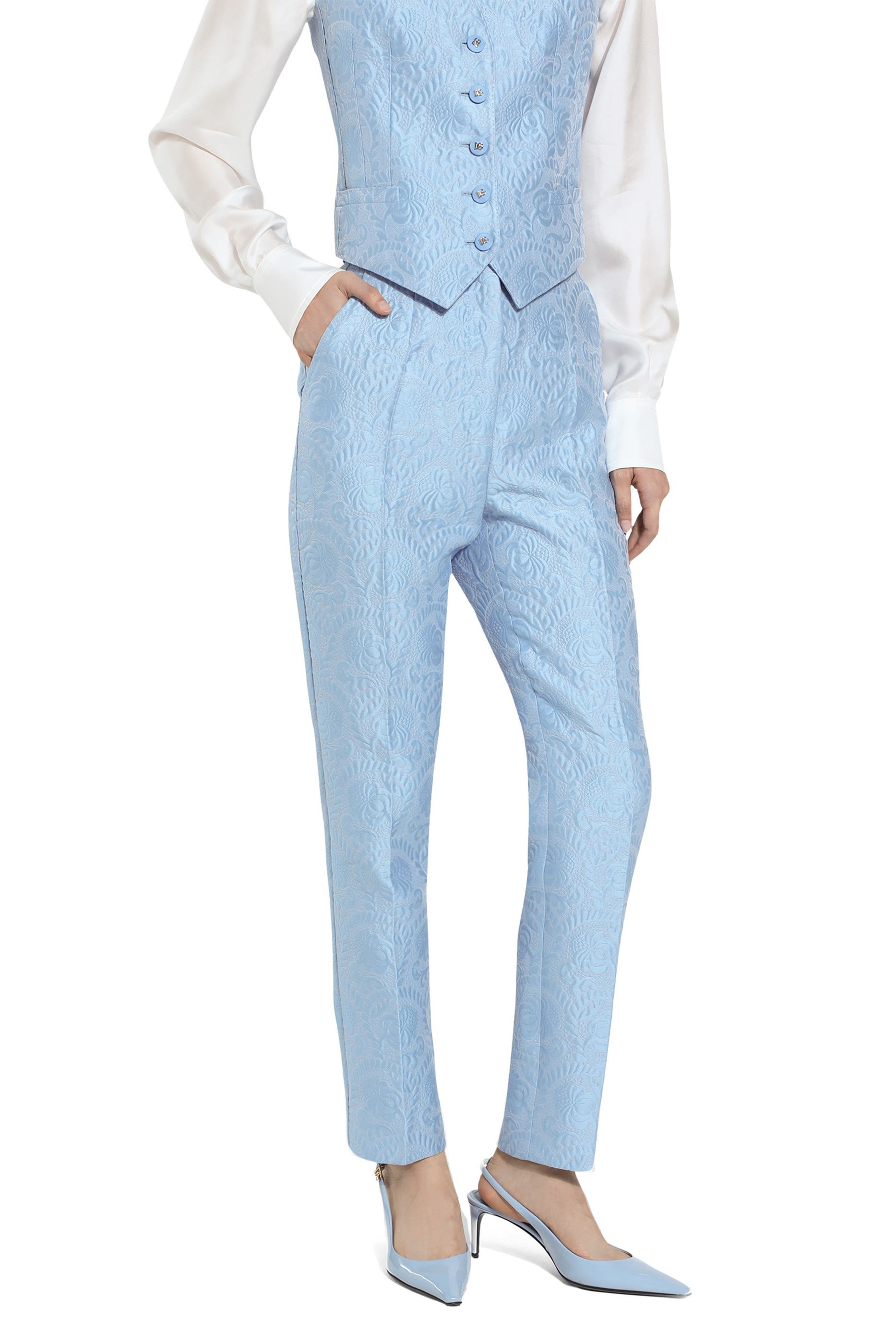 Tailored Floral Quilted Jacquard Pants