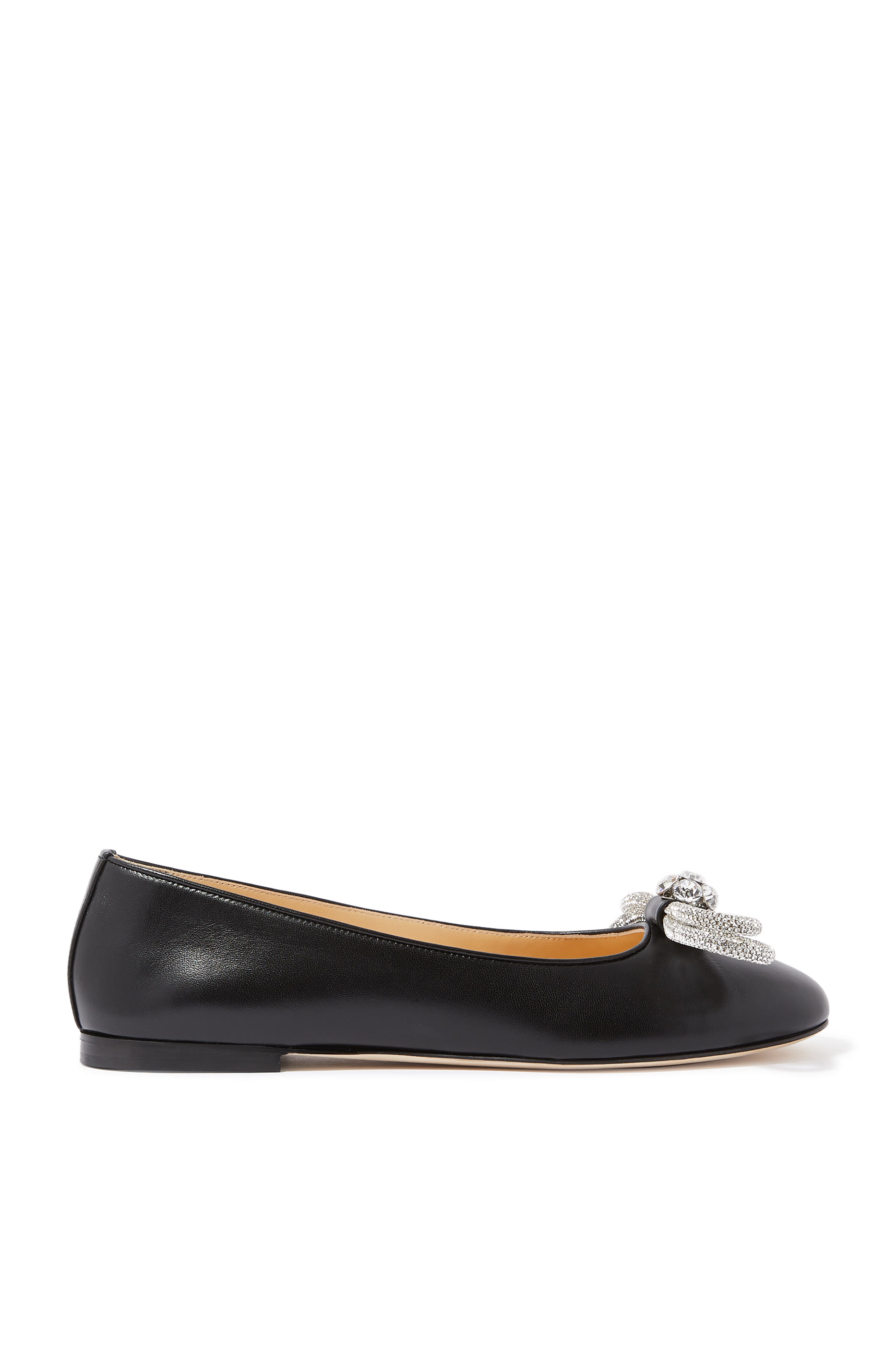 Double Bow Leather Ballerina Flats
