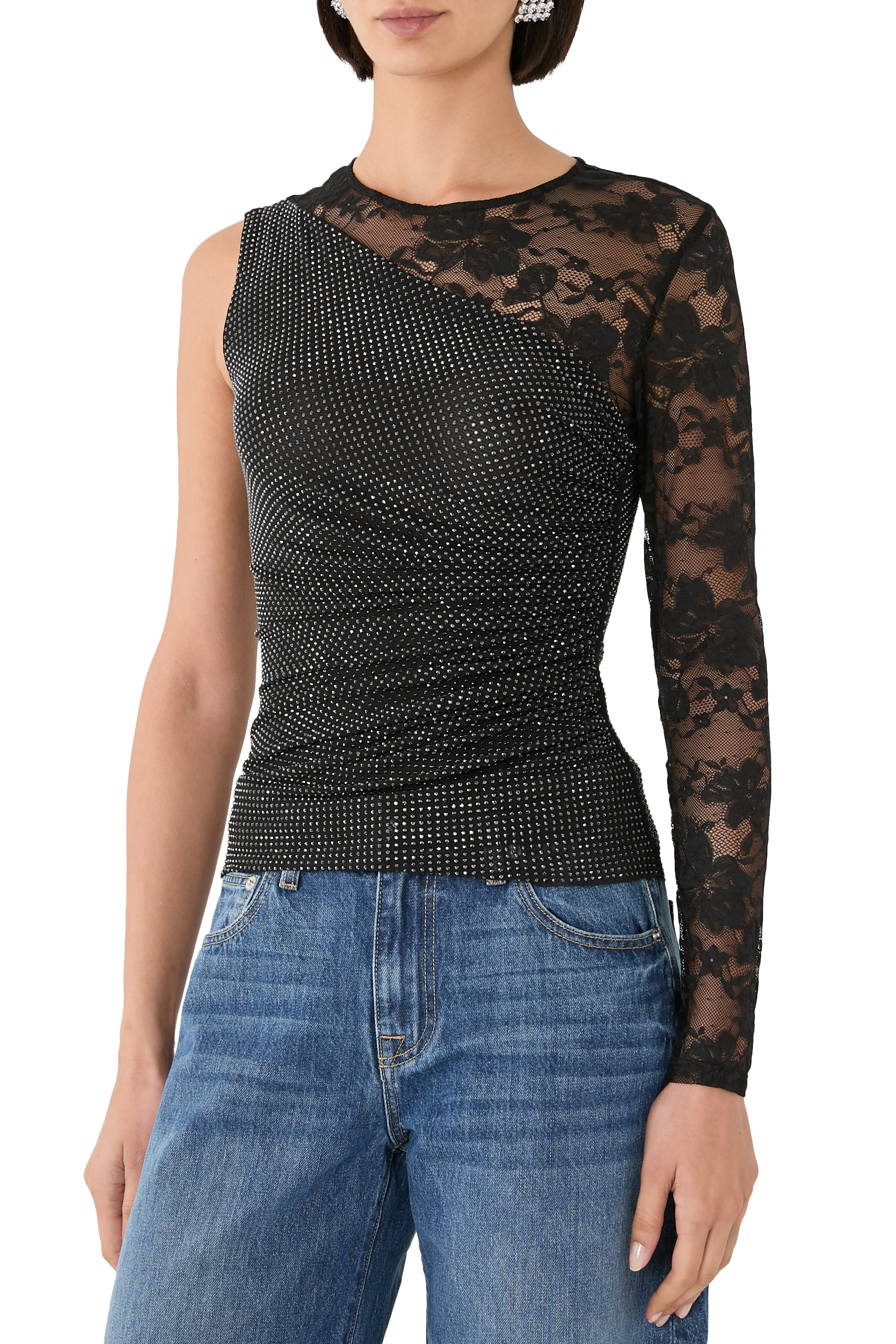 Rhinestone Lace Sleeve Top