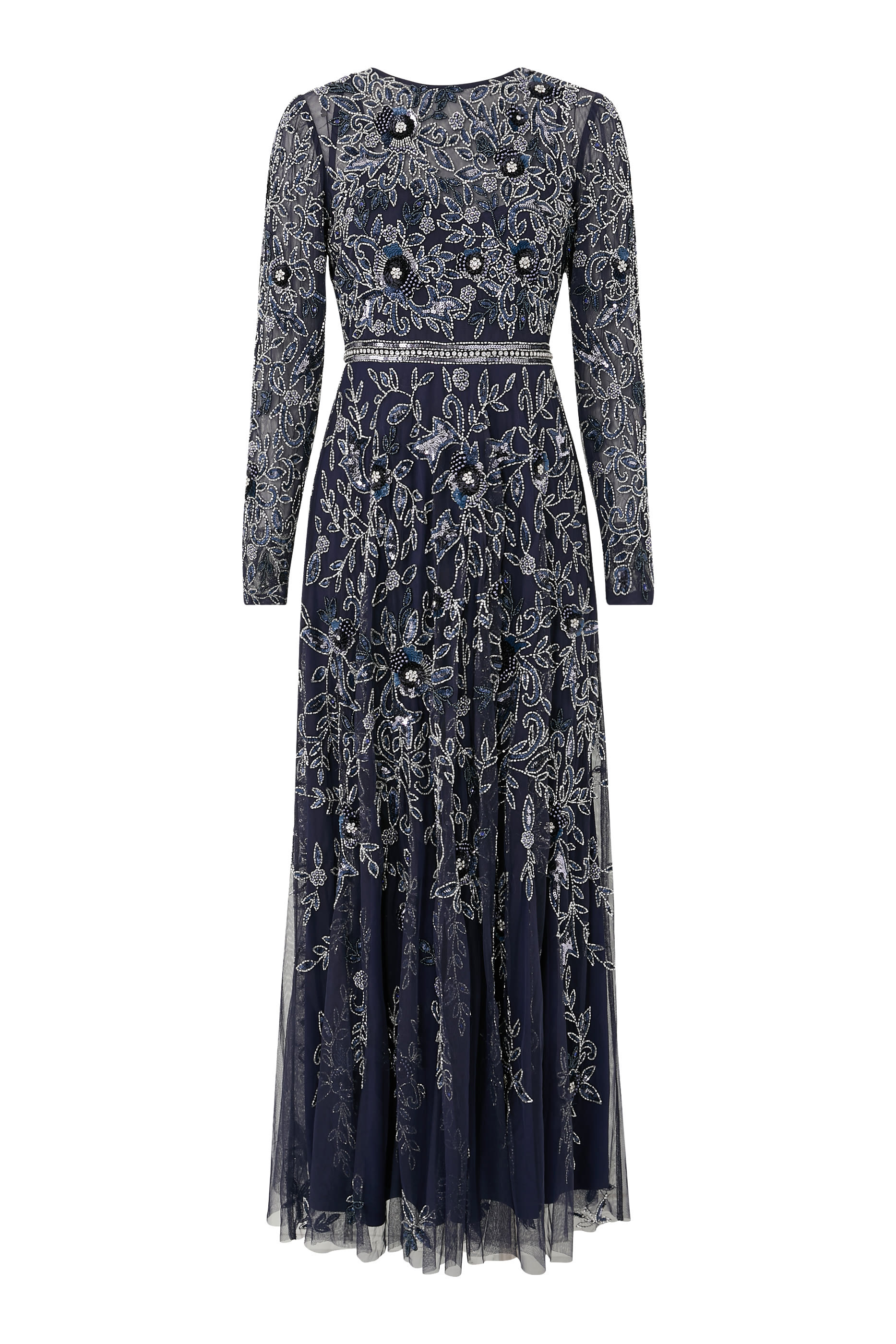 Floral Embellished A-Line Long Sleeves Gown