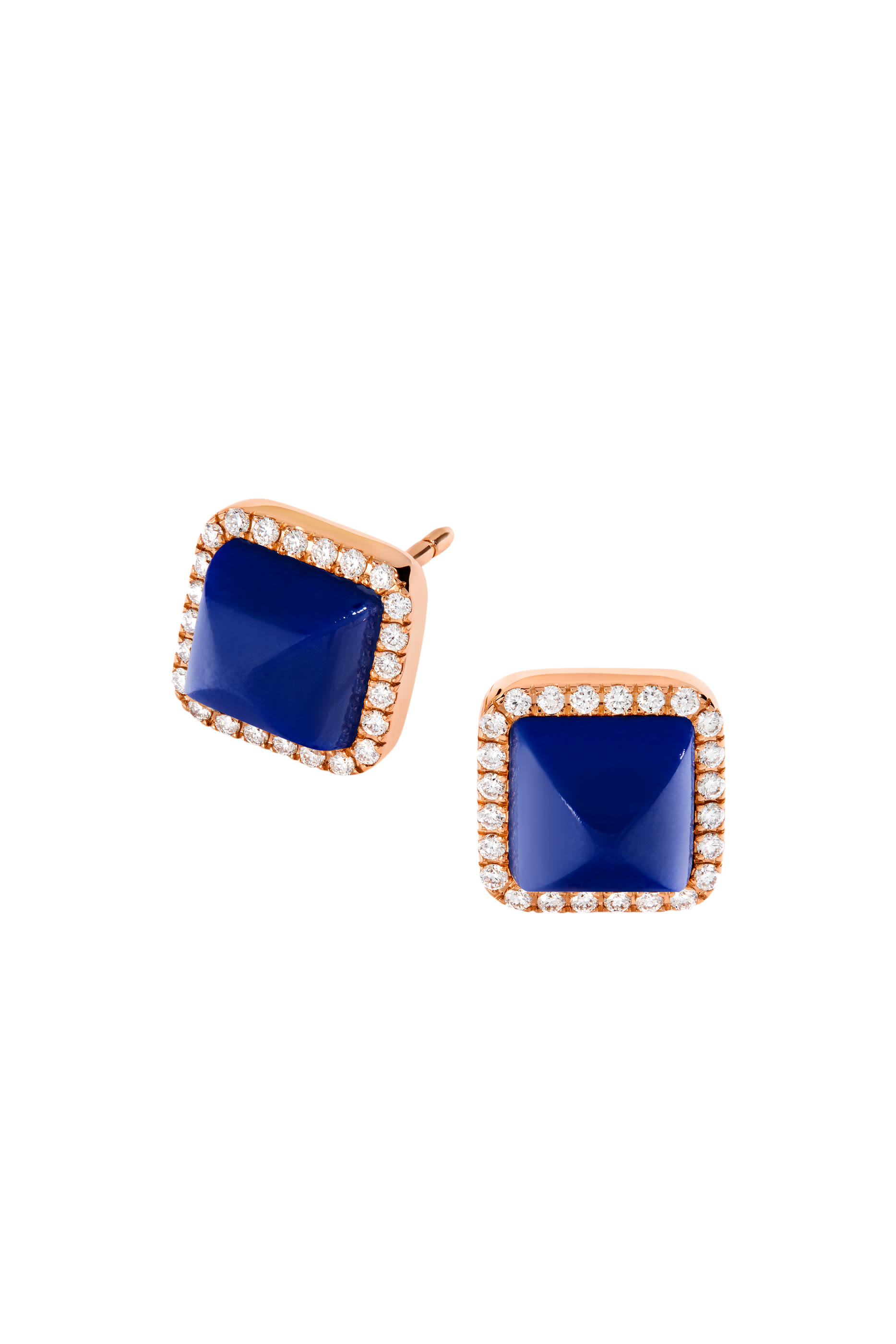 Cleo Pyramid Stud Earrings, 18k Rose Gold Lapiz Lazuli & Diamonds