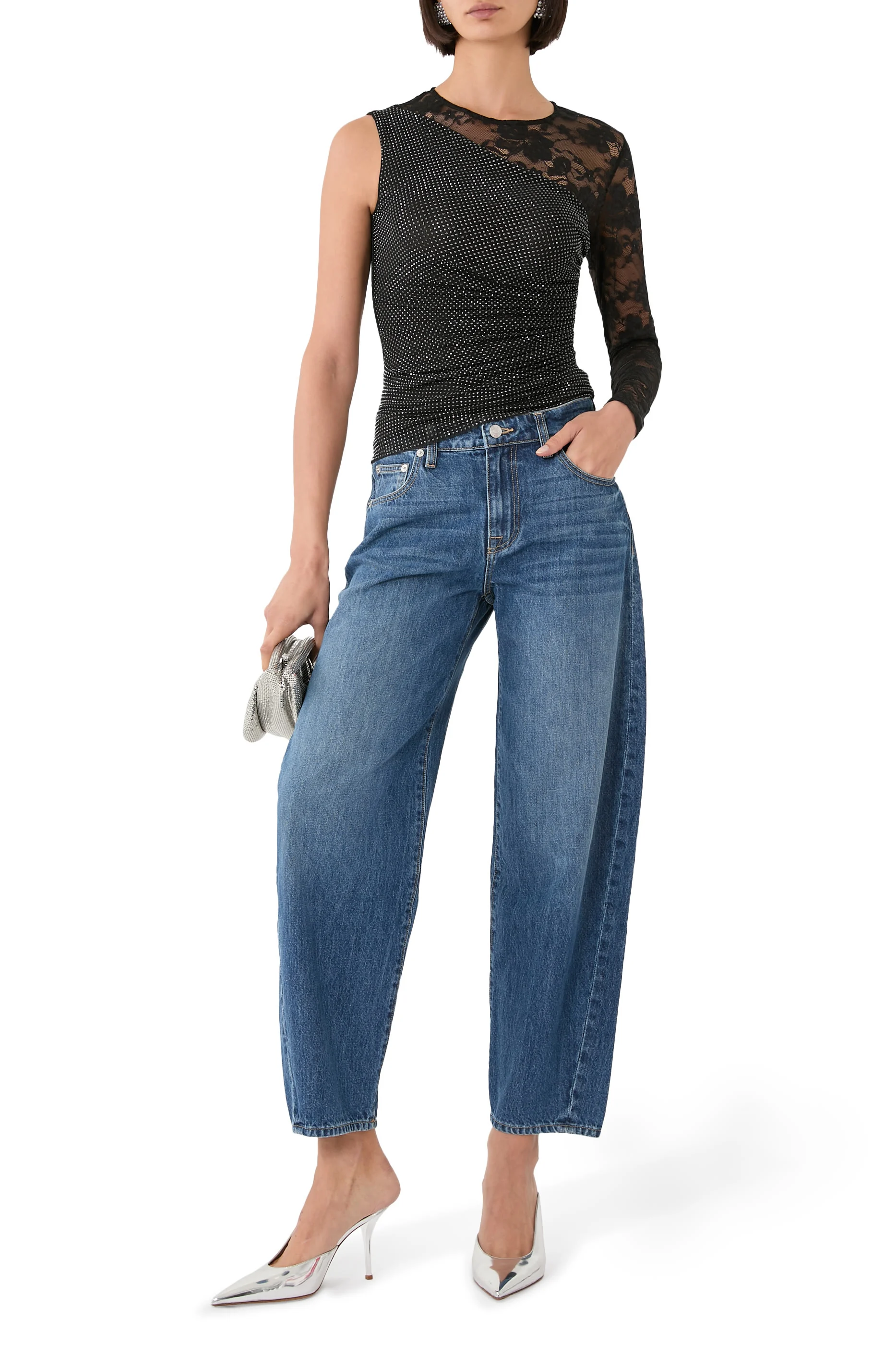 Rhinestone Lace Sleeve Top