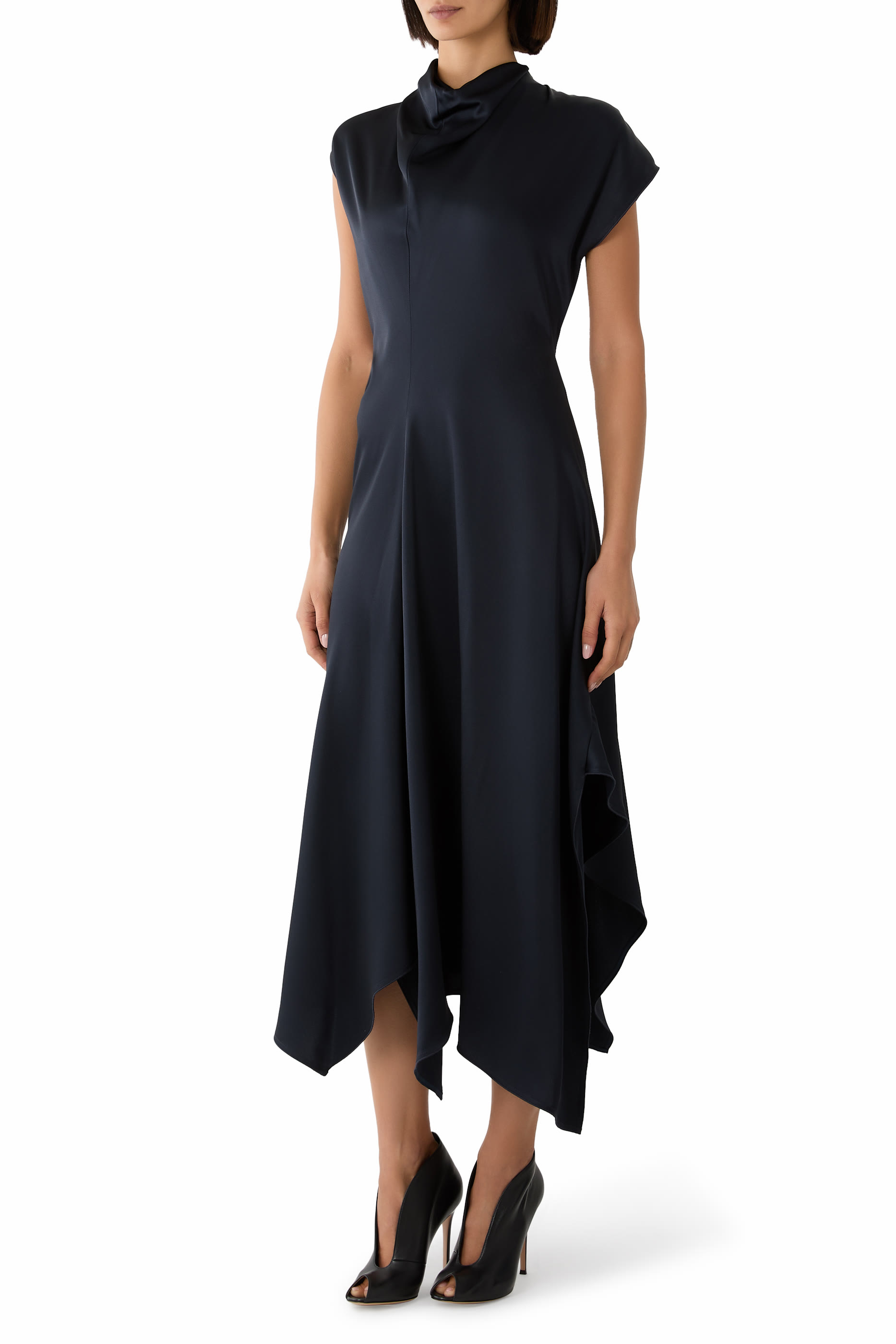 High Neck Draped Midi Dress 