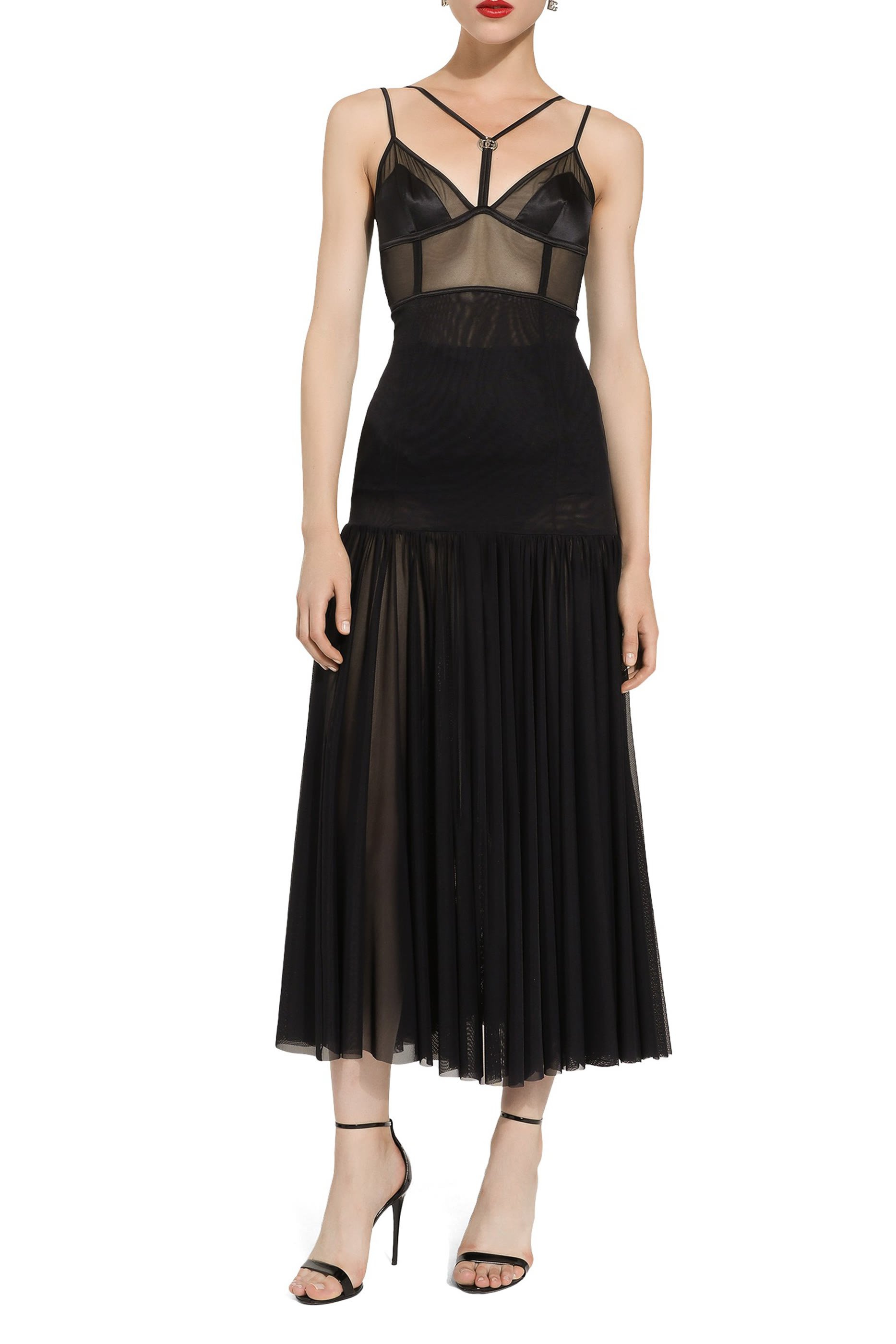 Tulle Midi Dress with Lingerie Details and DG Logo