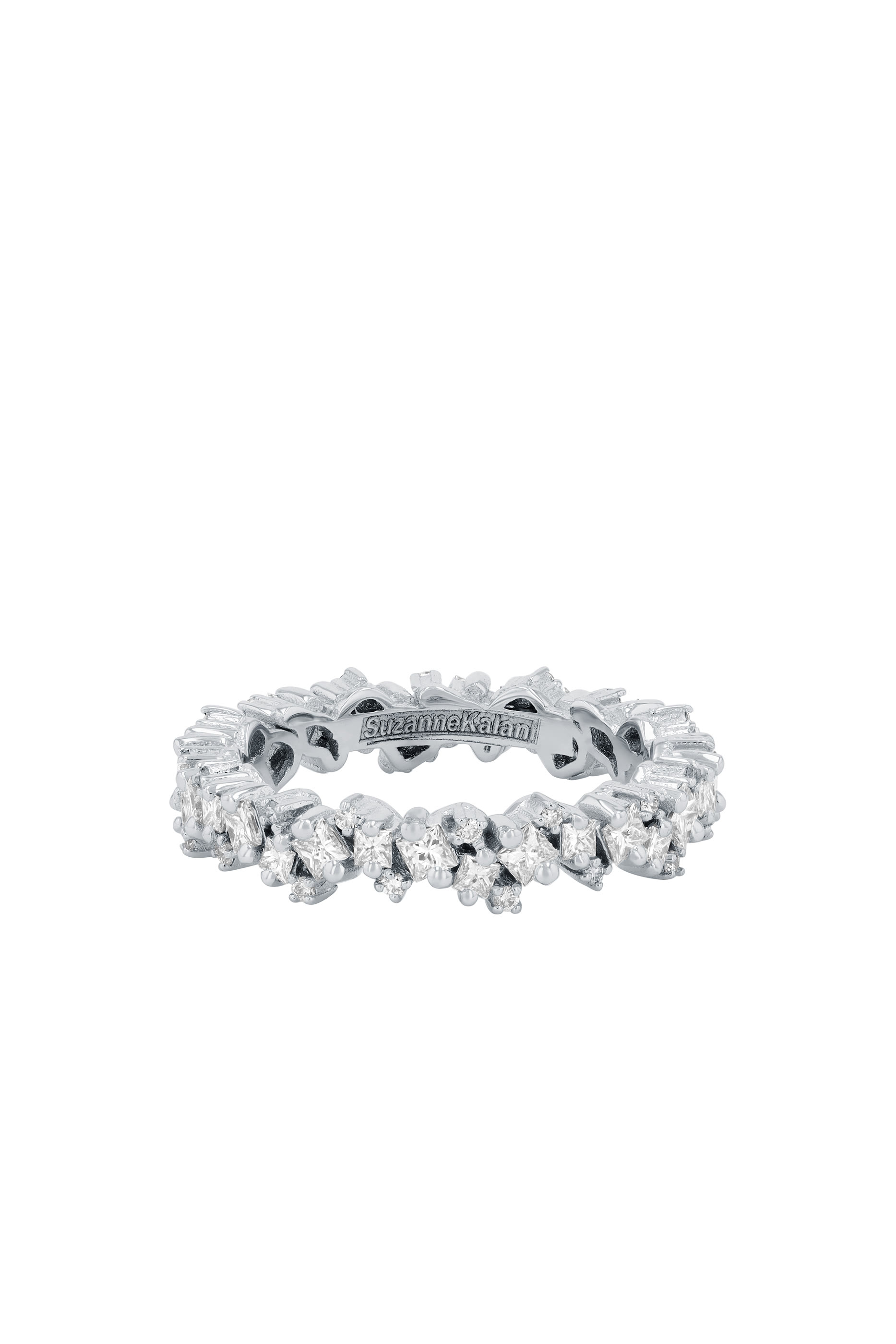 Princess-Cut Thin Eternity Band Ring, 18k White Gold & Diamonds