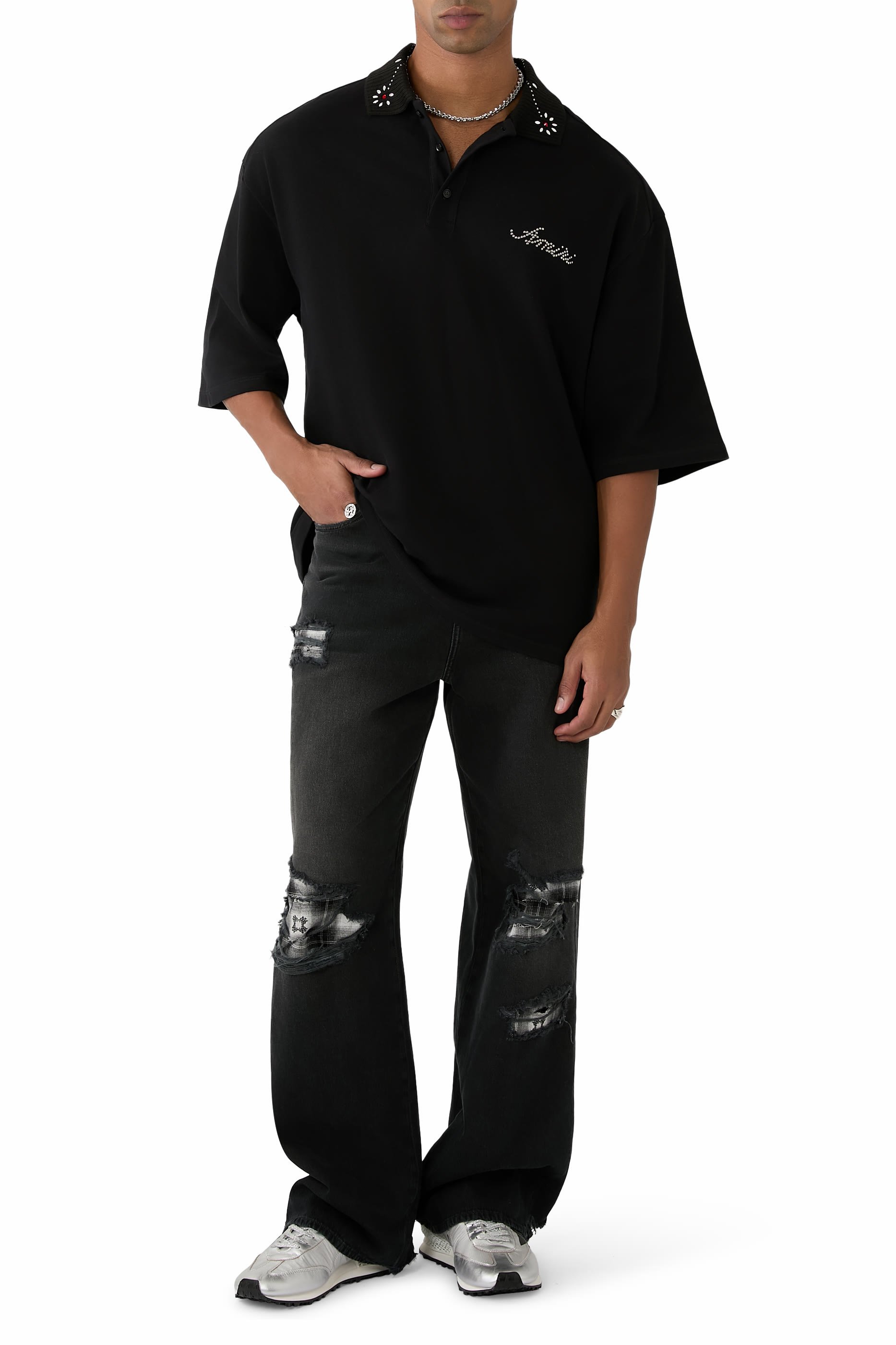 Stud Collar Oversized Polo