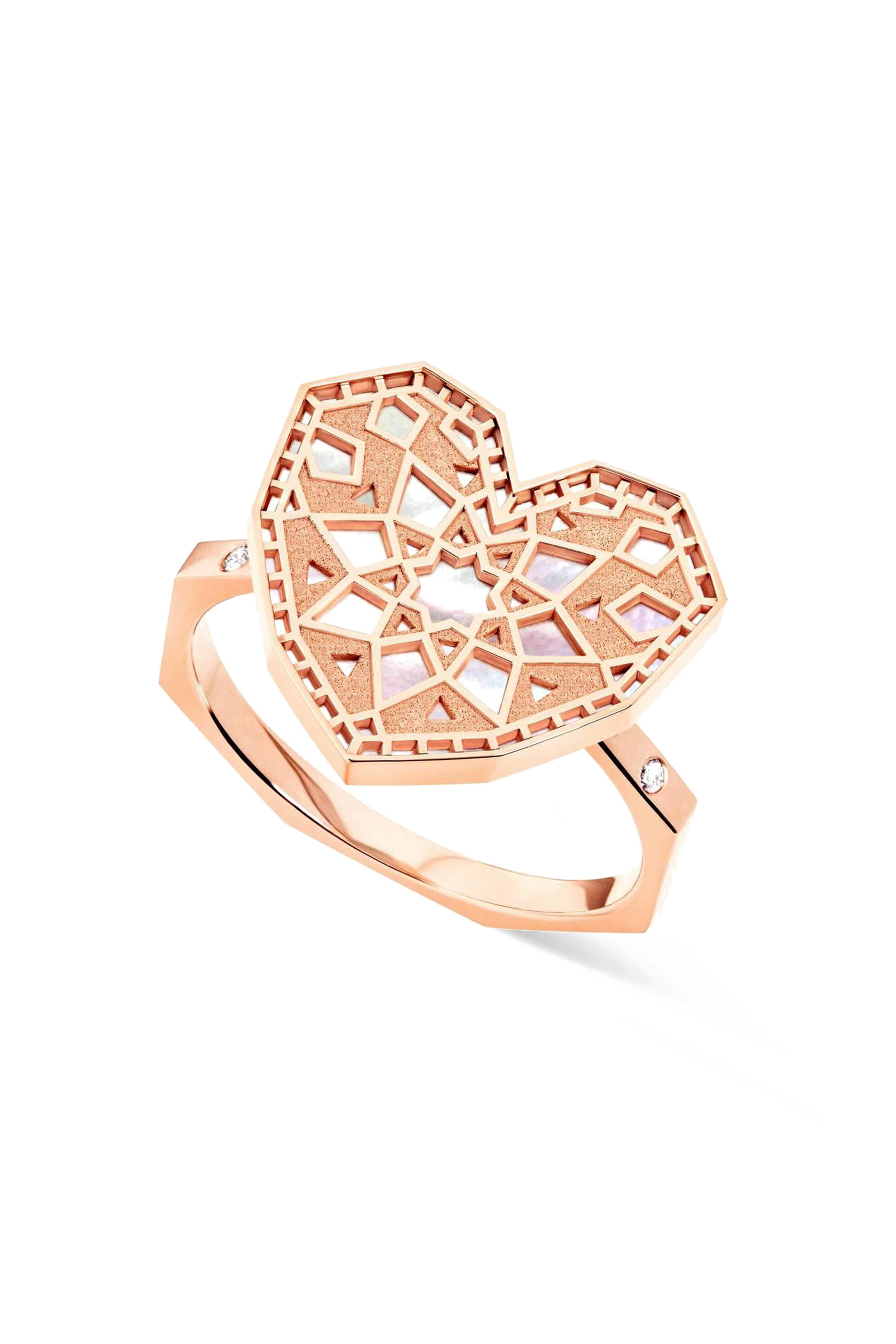 Oud Turath Medium Heart Ring, 18k Pink Gold & Mother-of-Pearl, Diamonds