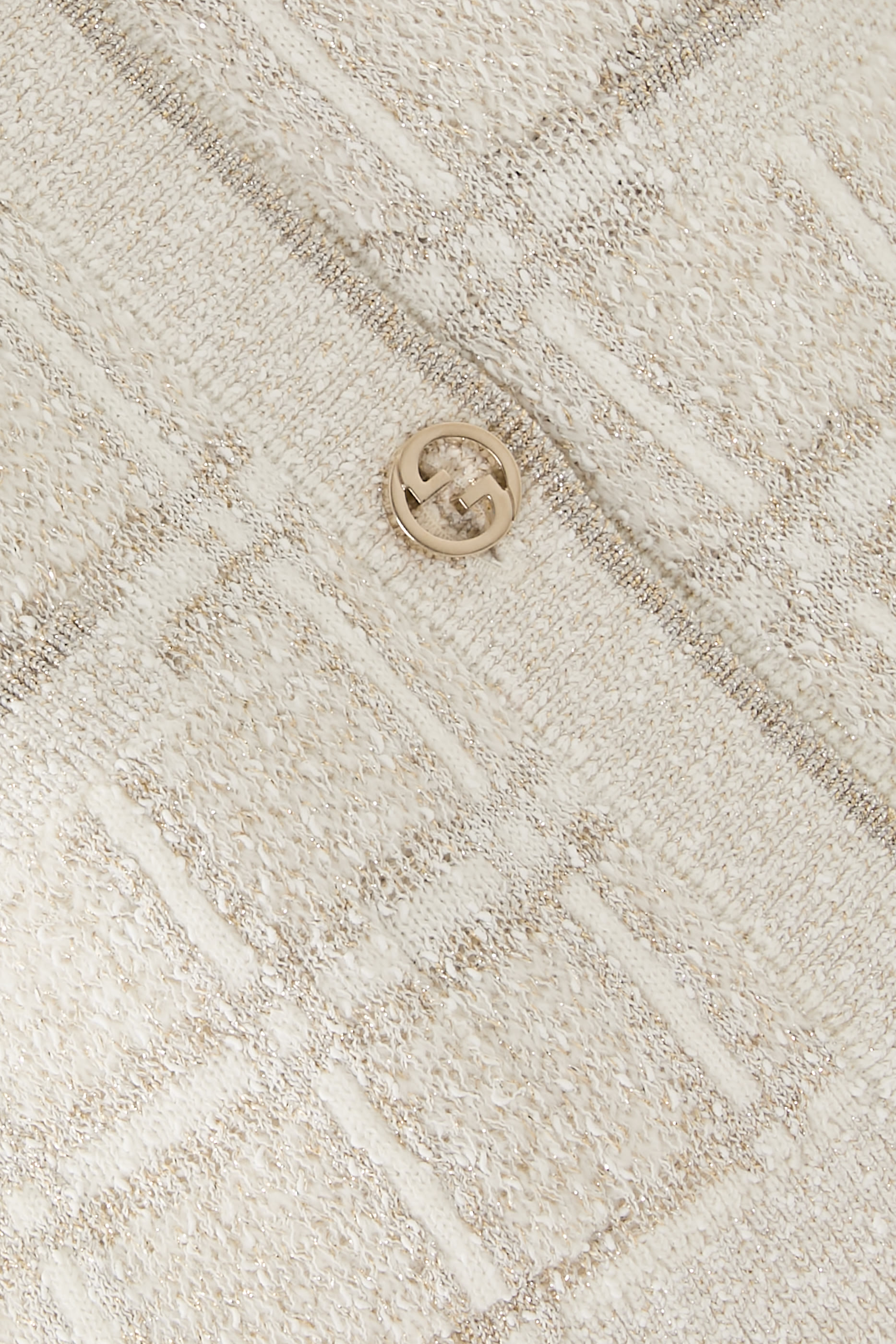 Check Jacquard Wool and Lam&eacute;  Cardigan