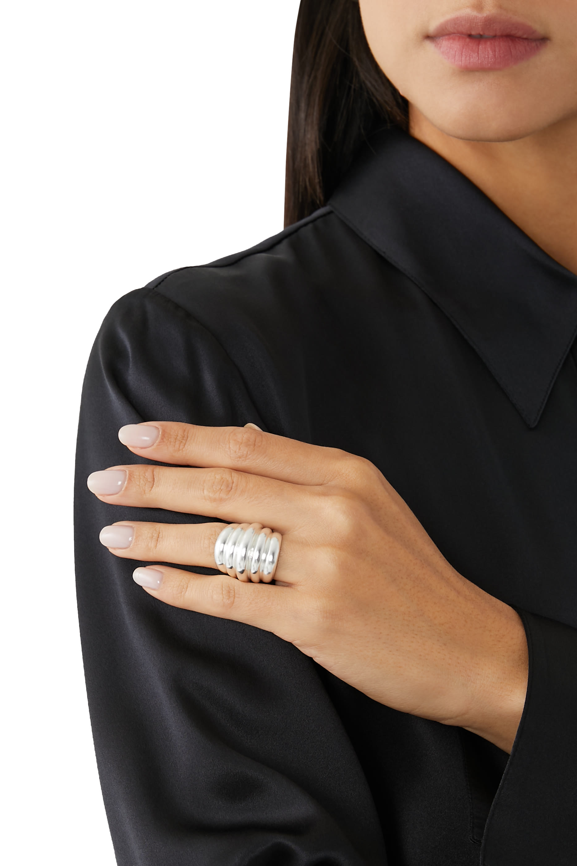 Ribbed Ring, Silver Plated Brass